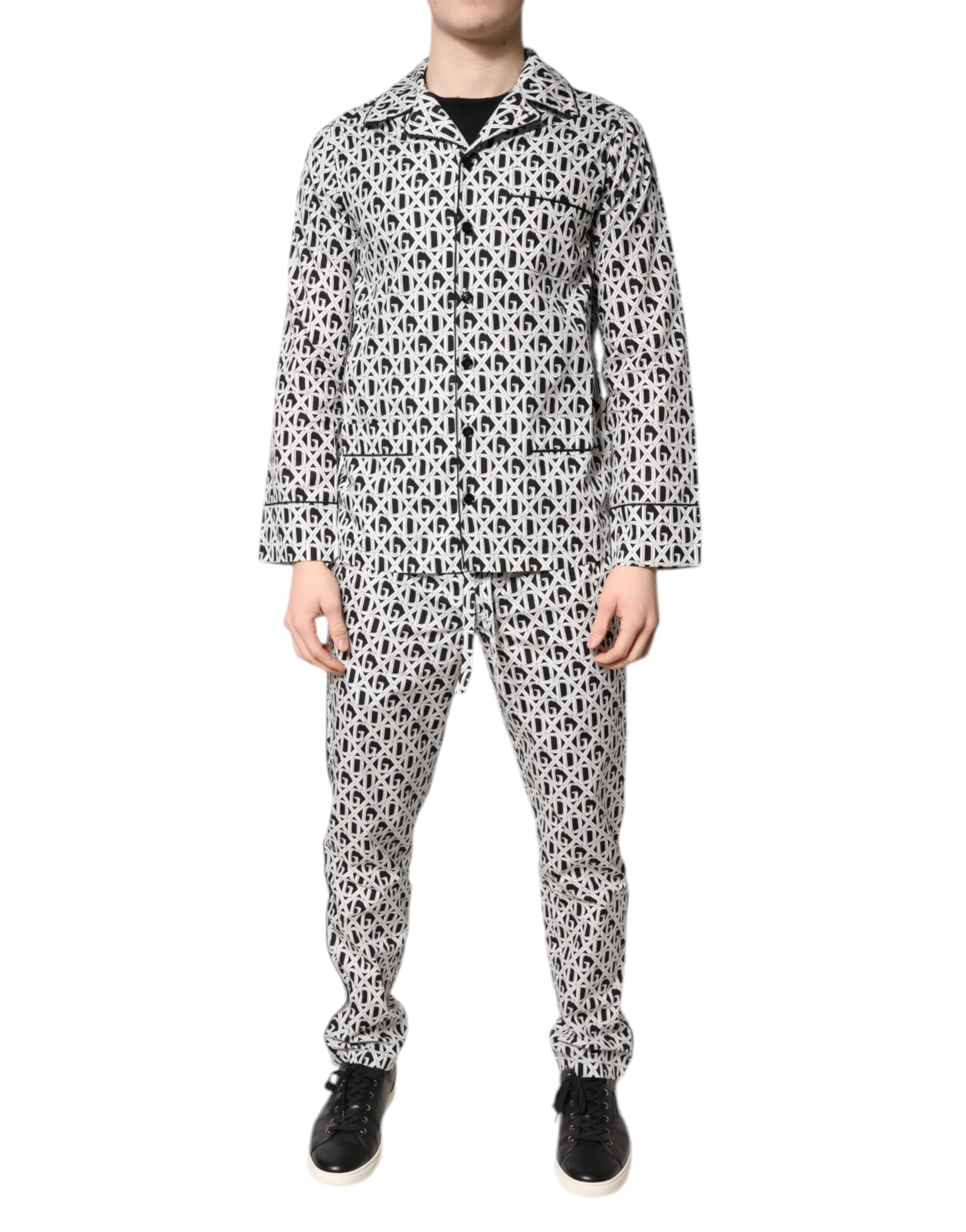 Dolce & Gabbana Schwarz Weiß DG Print Baumwolle Pyjama Set Schlafanzug