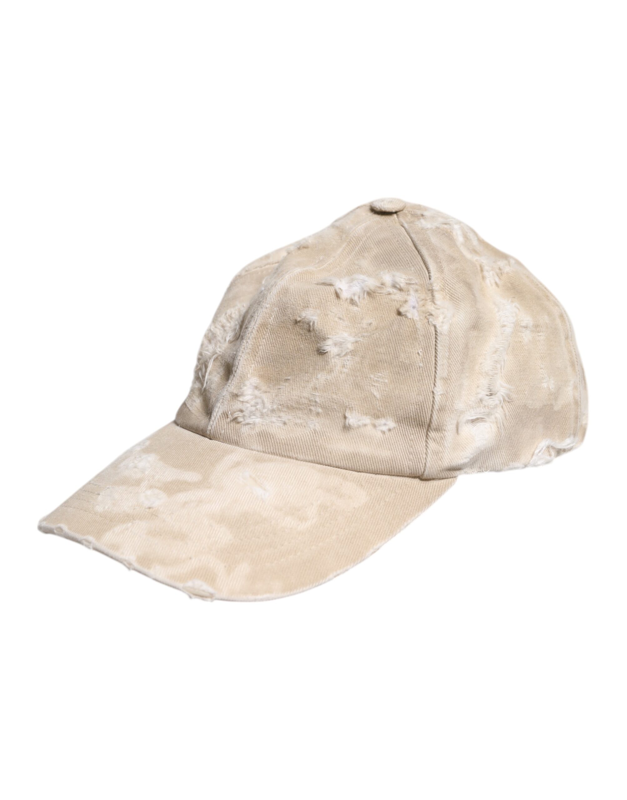 Dolce & Gabbana Beige zerfledderte Baumwolle 6 Panels Baseballmütze – Bild 3