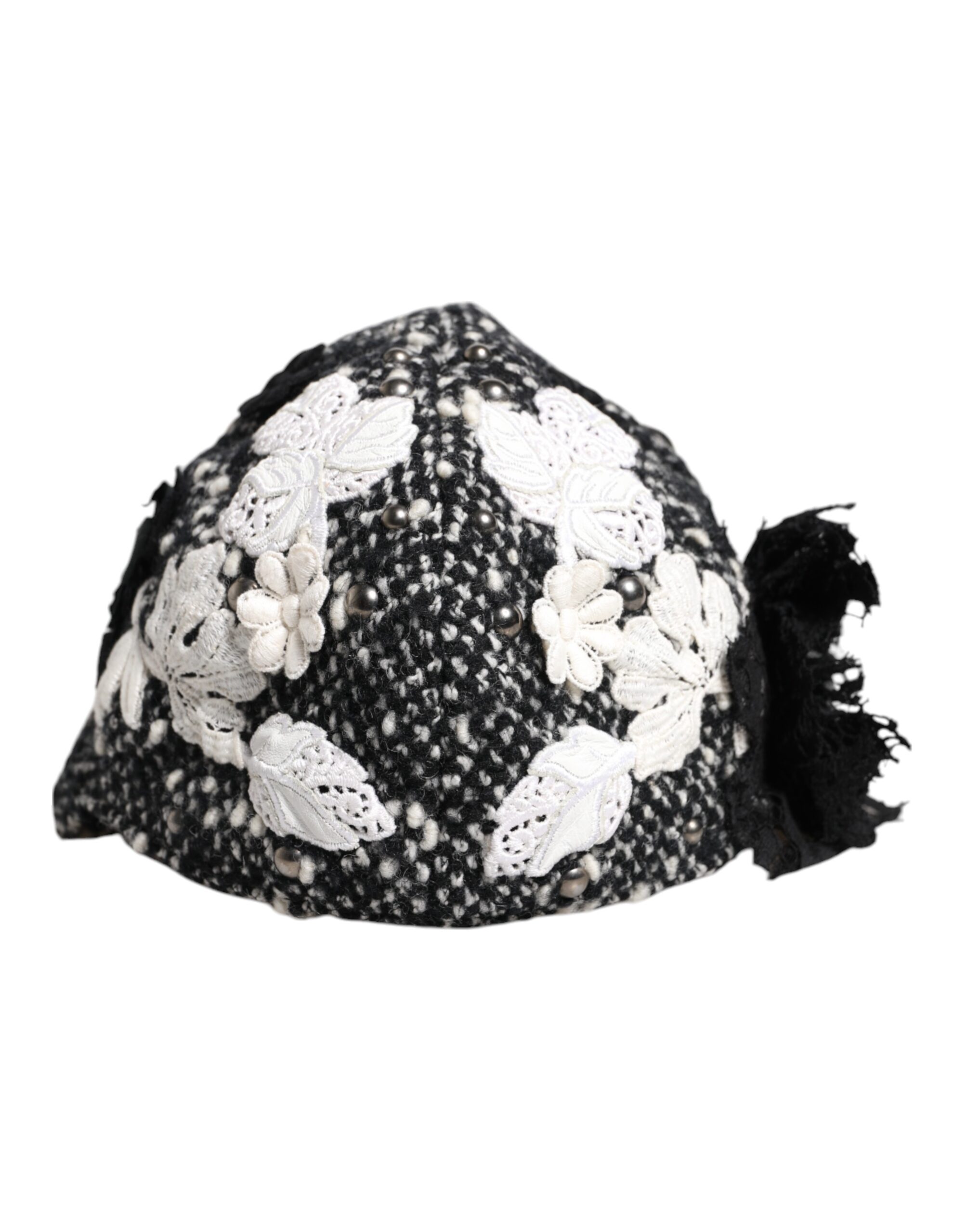 Dolce & Gabbana Cloche-Hut aus schwarzer Wolle mit weißer Blumenverzierung