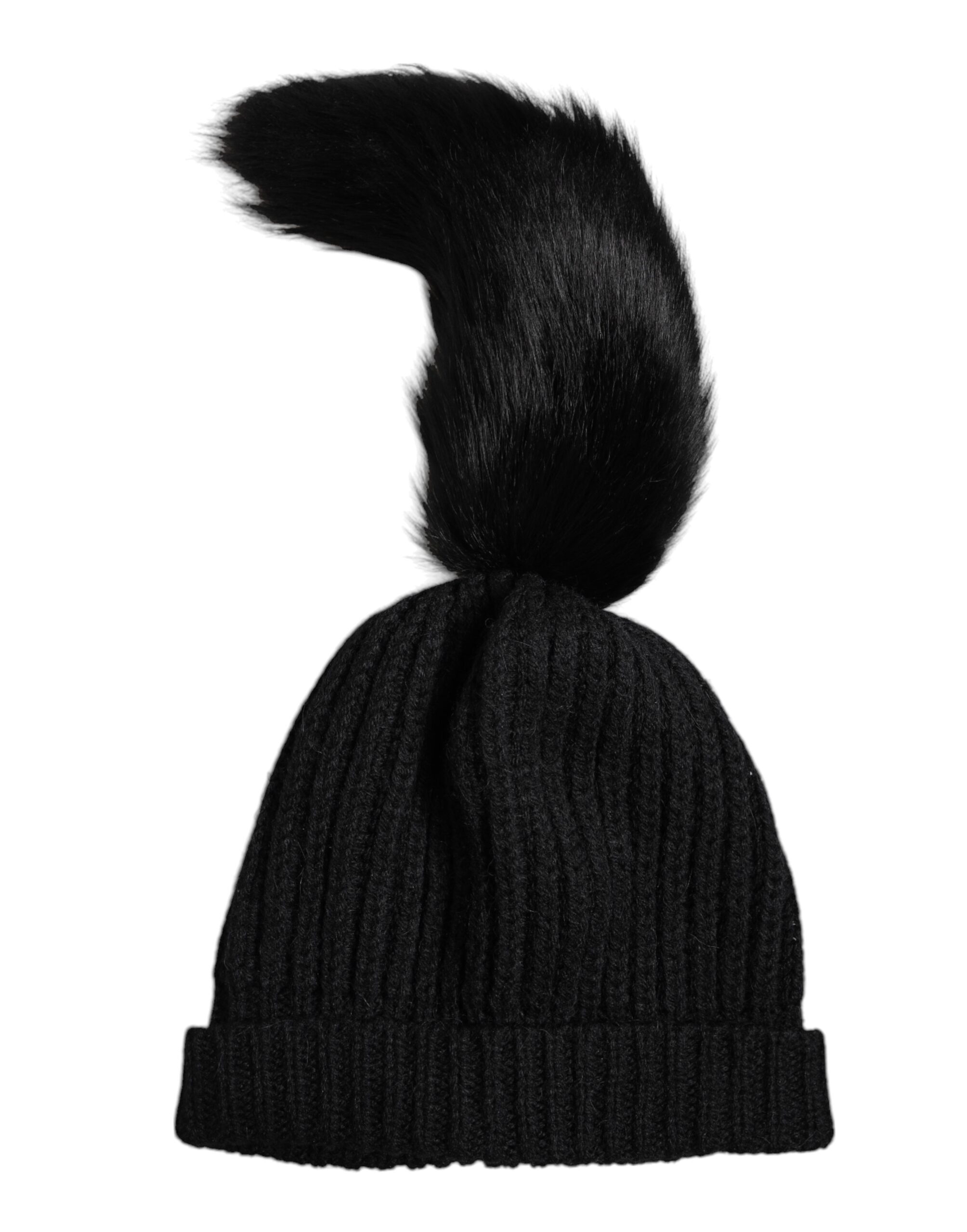 Dolce & Gabbana Schwarz Acryl gestrickt Pelz Winter Beanie Hut
