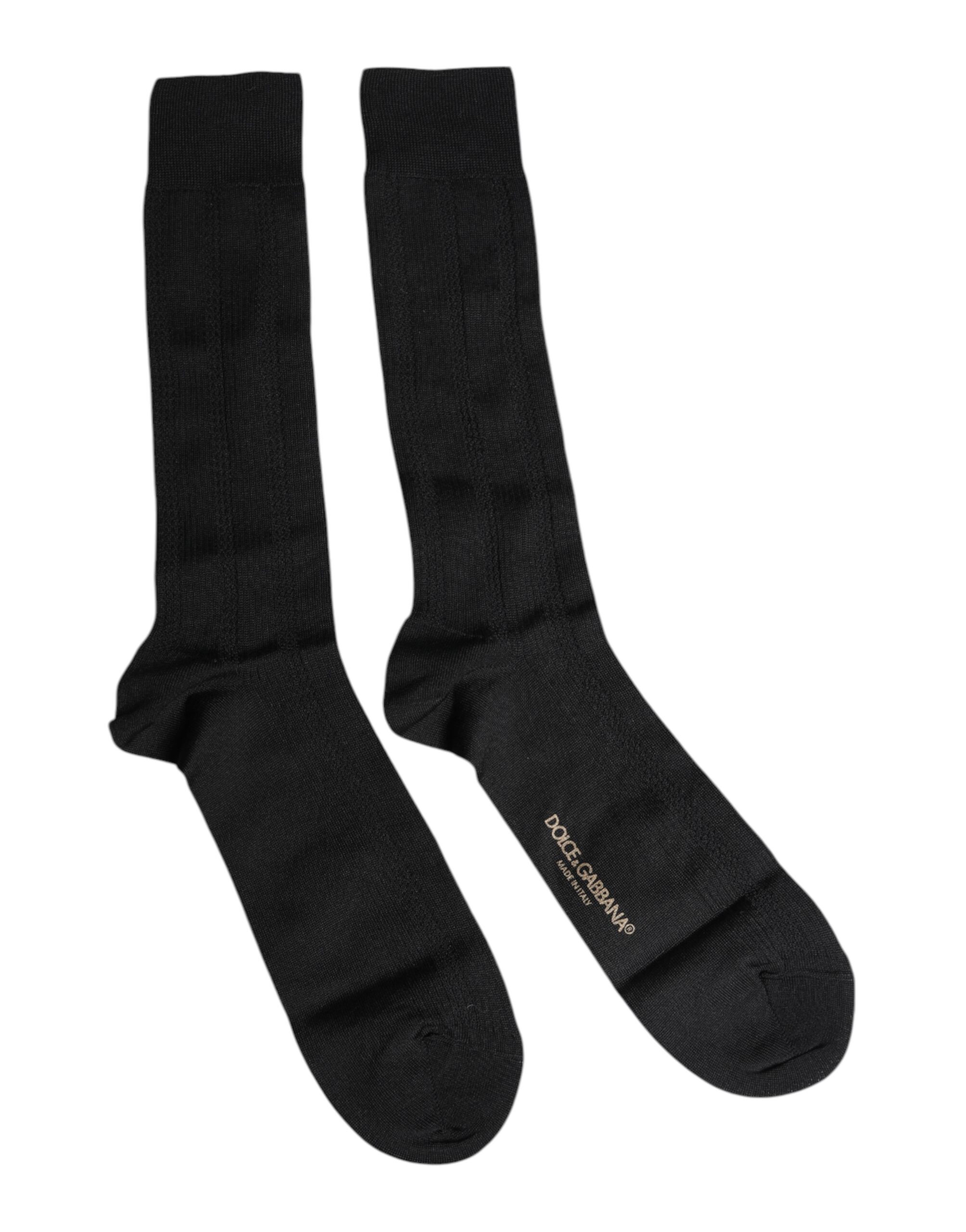 Dolce & Gabbana Schwarze Stretch Logo Mid Calf Herren Socken