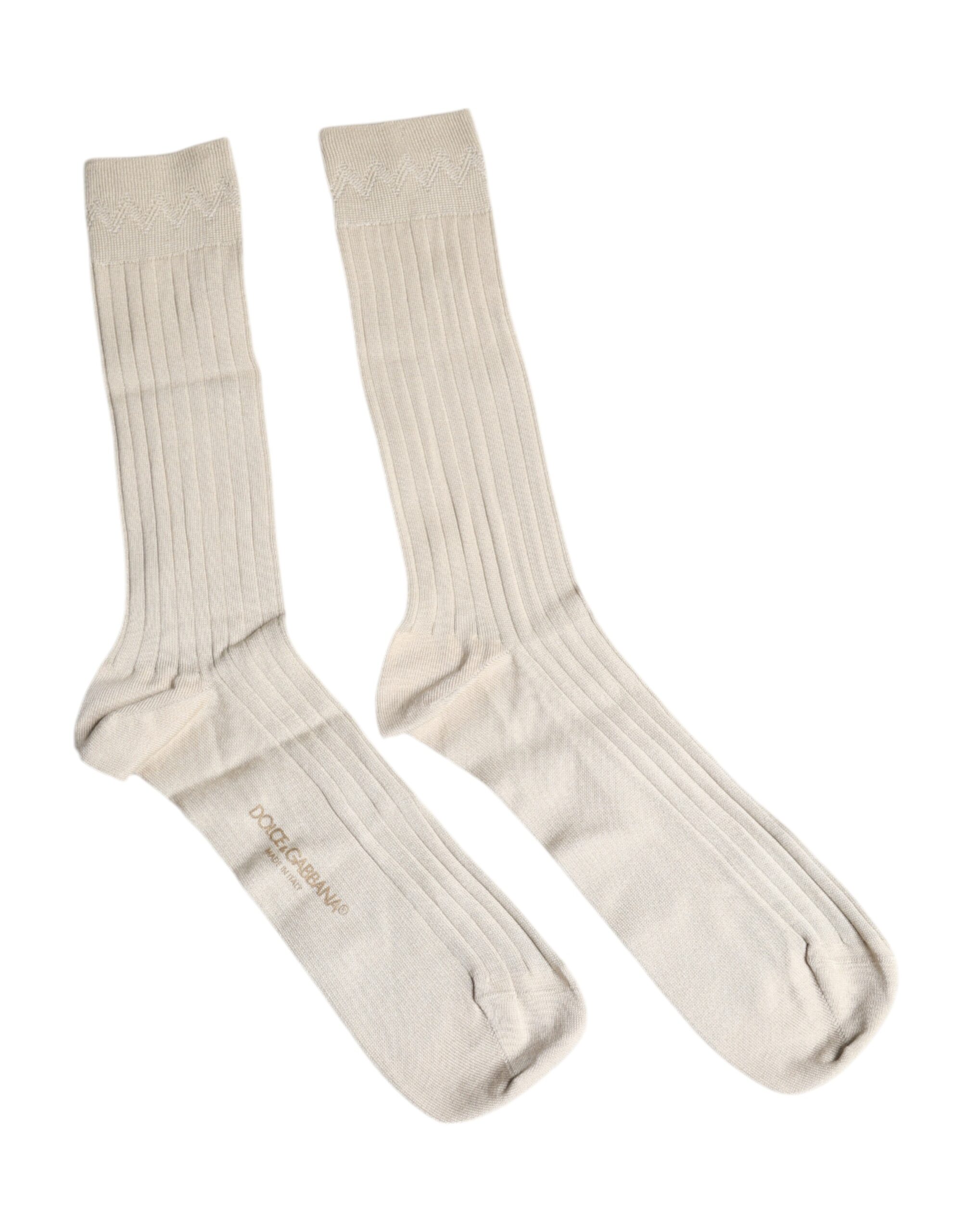 Dolce & Gabbana Beige Baumwolle Stretch Logo Mid Calf Socken