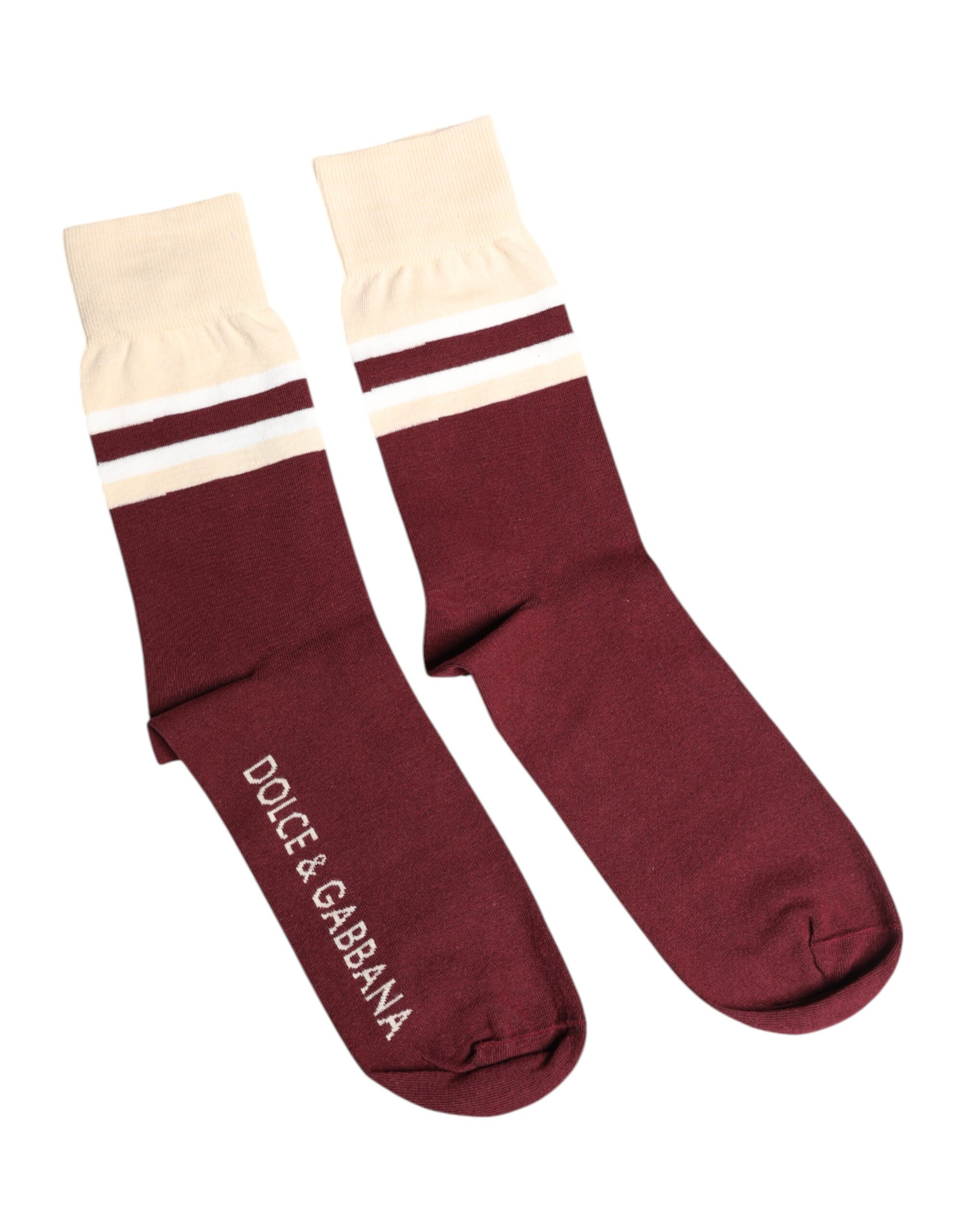 Dolce & Gabbana Burgundy Stretch Logo Print Mid Calf Socken