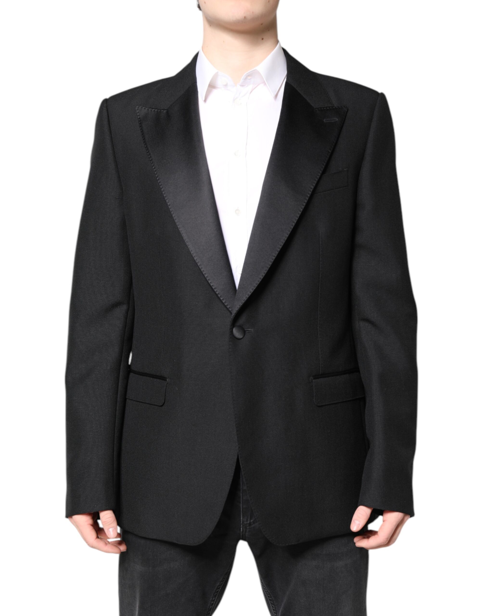 Dolce & Gabbana Schwarzer einreihiger Wollmantel Blazer