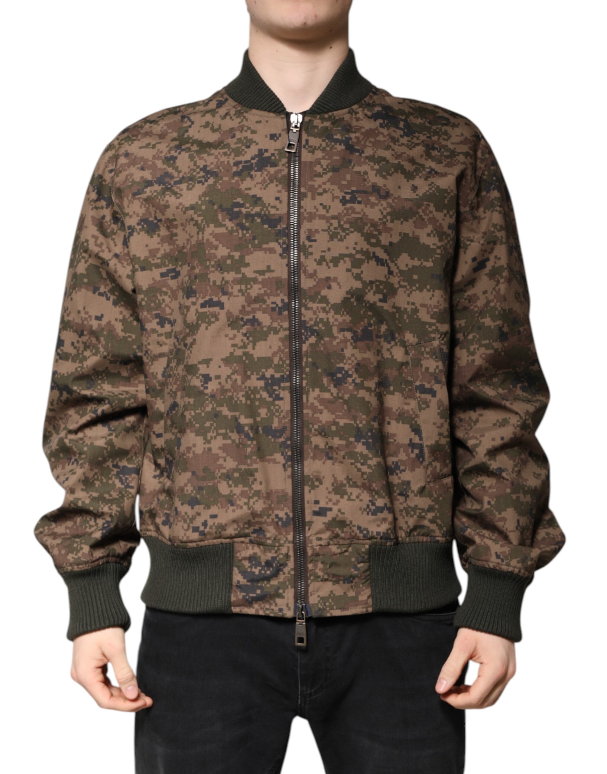 Dolce & Gabbana Braune Camouflage Bomberjacke mit durchgehendem Reißverschluss