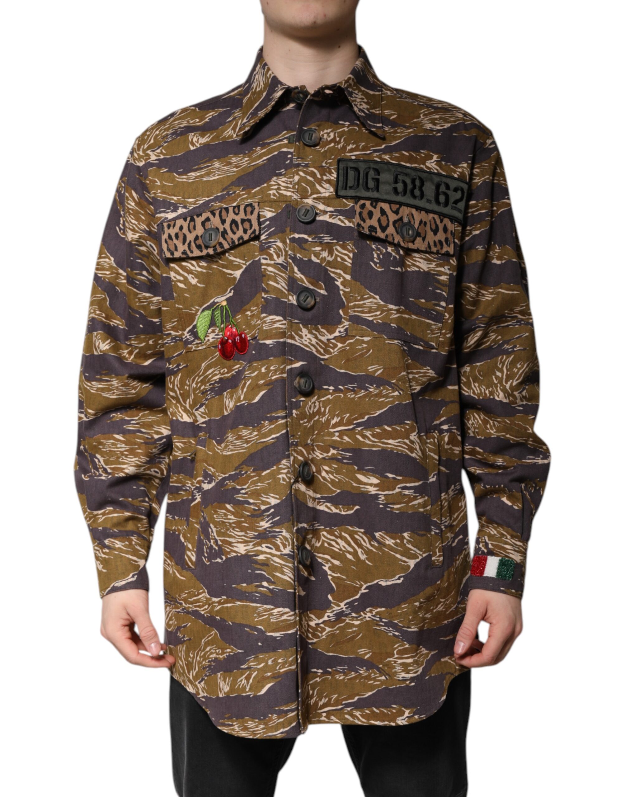 Dolce & Gabbana Brauner Leopardenmantel Jacke mit Kragen aus Baumwolle