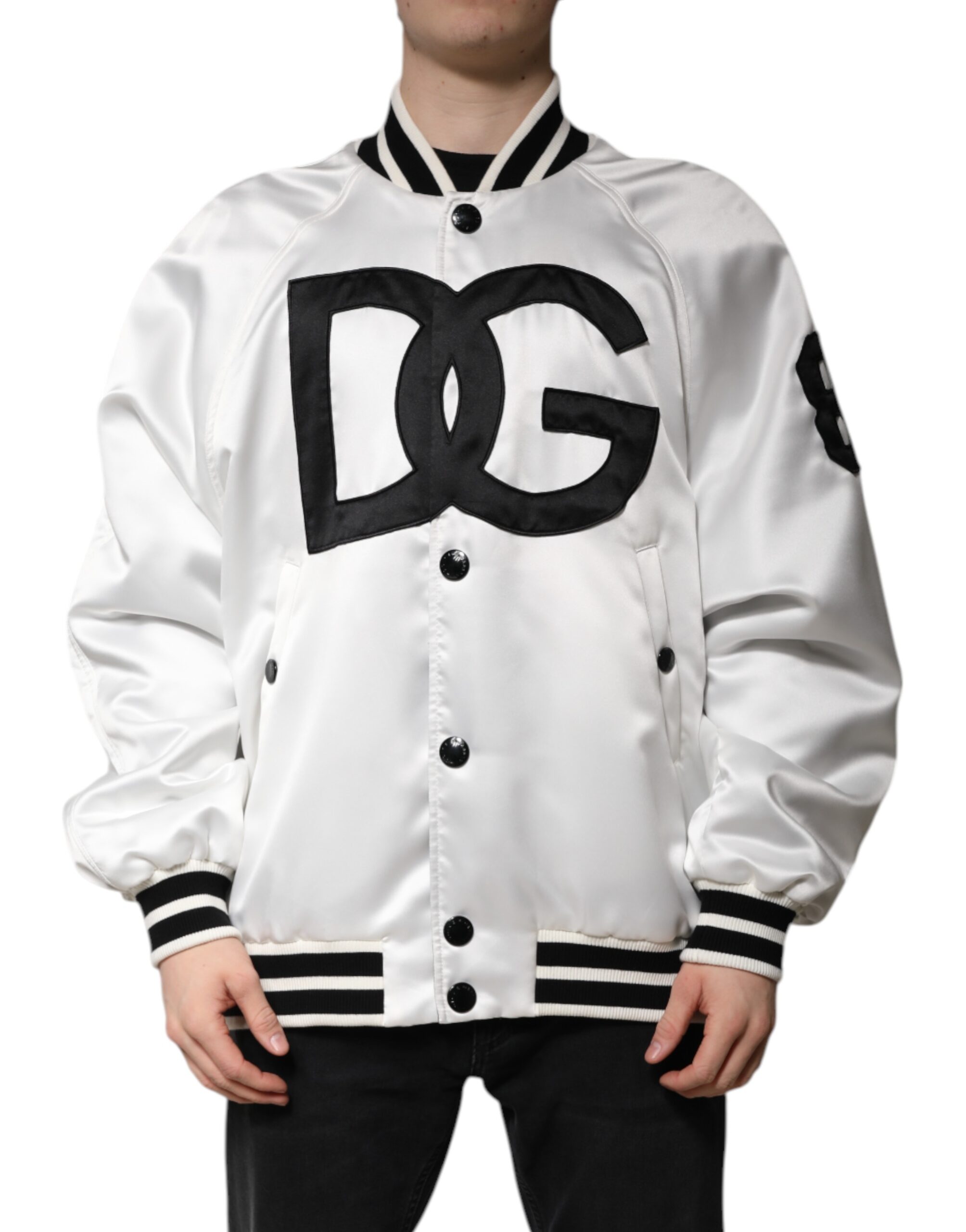 Dolce & Gabbana Weiße DG Logo Polyester Jersey Bomberjacke