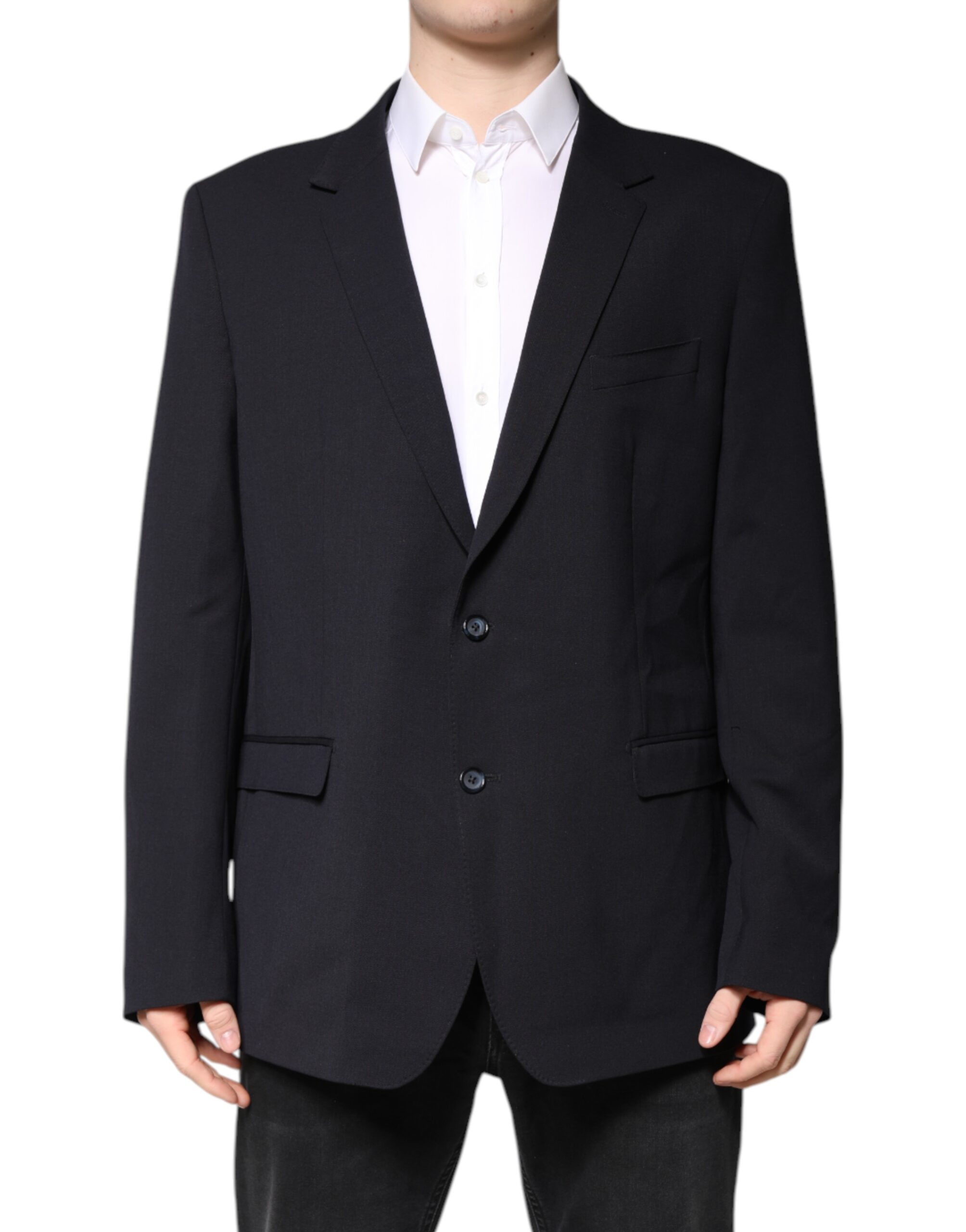 Dolce & Gabbana Dunkelblauer einreihiger Wollmantel Blazer
