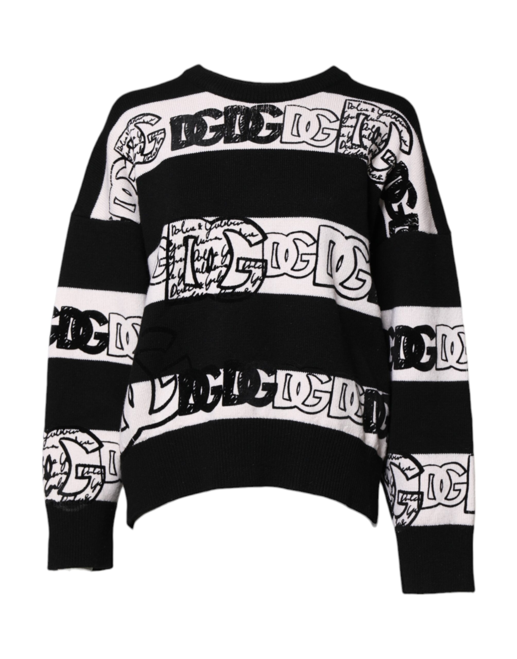 Dolce & Gabbana Schwarzer weißer Wollpullover mit Logodruck – Bild 2