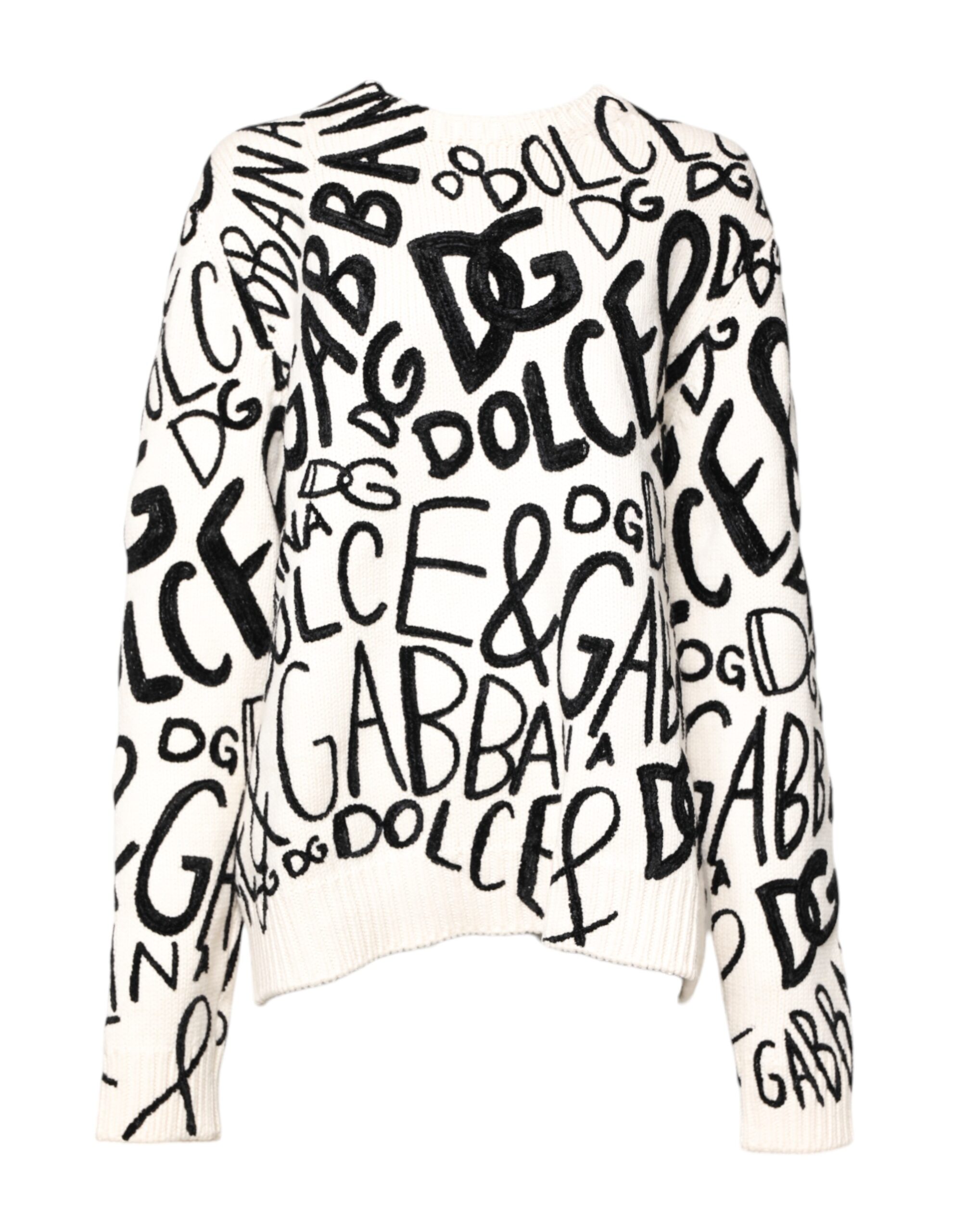 Dolce & Gabbana Weiß Schwarz Logo Print Frauen Pullover Pullover