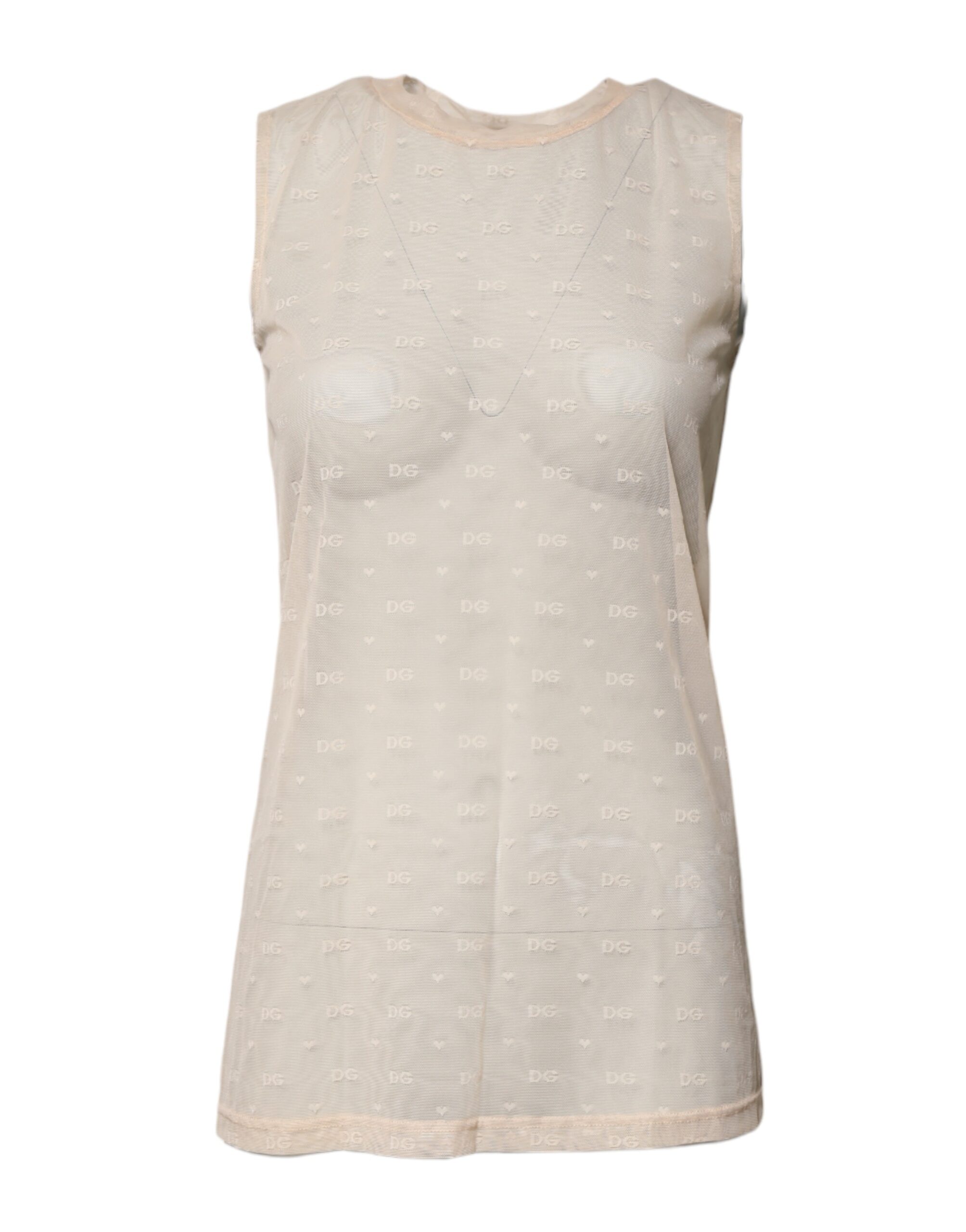 Dolce & Gabbana Elfenbeinfarbenes Nylon-Logo, ärmelloses Tank-Top
