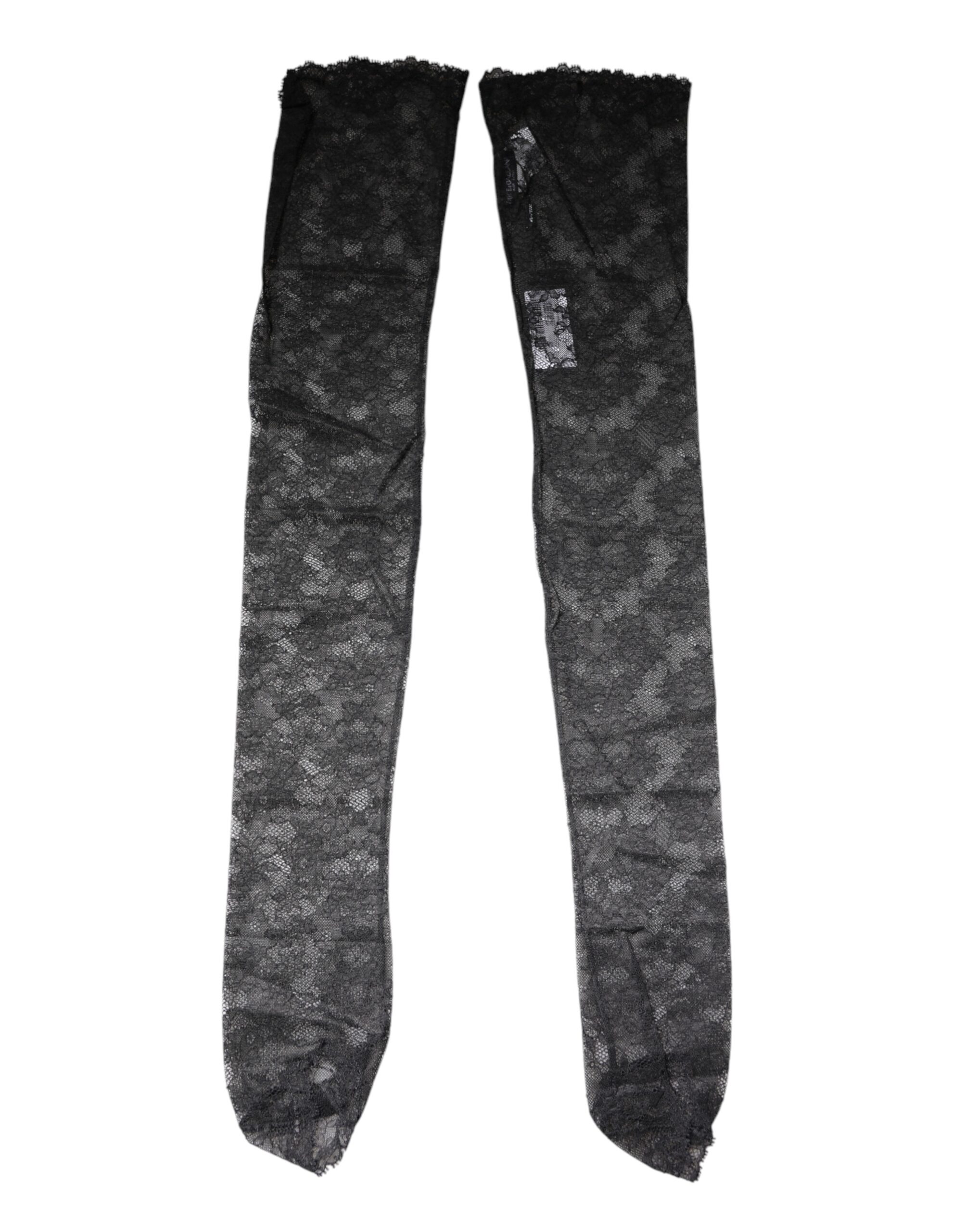 Dolce & Gabbana Schwarze florale Spitze Baumwoll-Stretchstrümpfe Socken