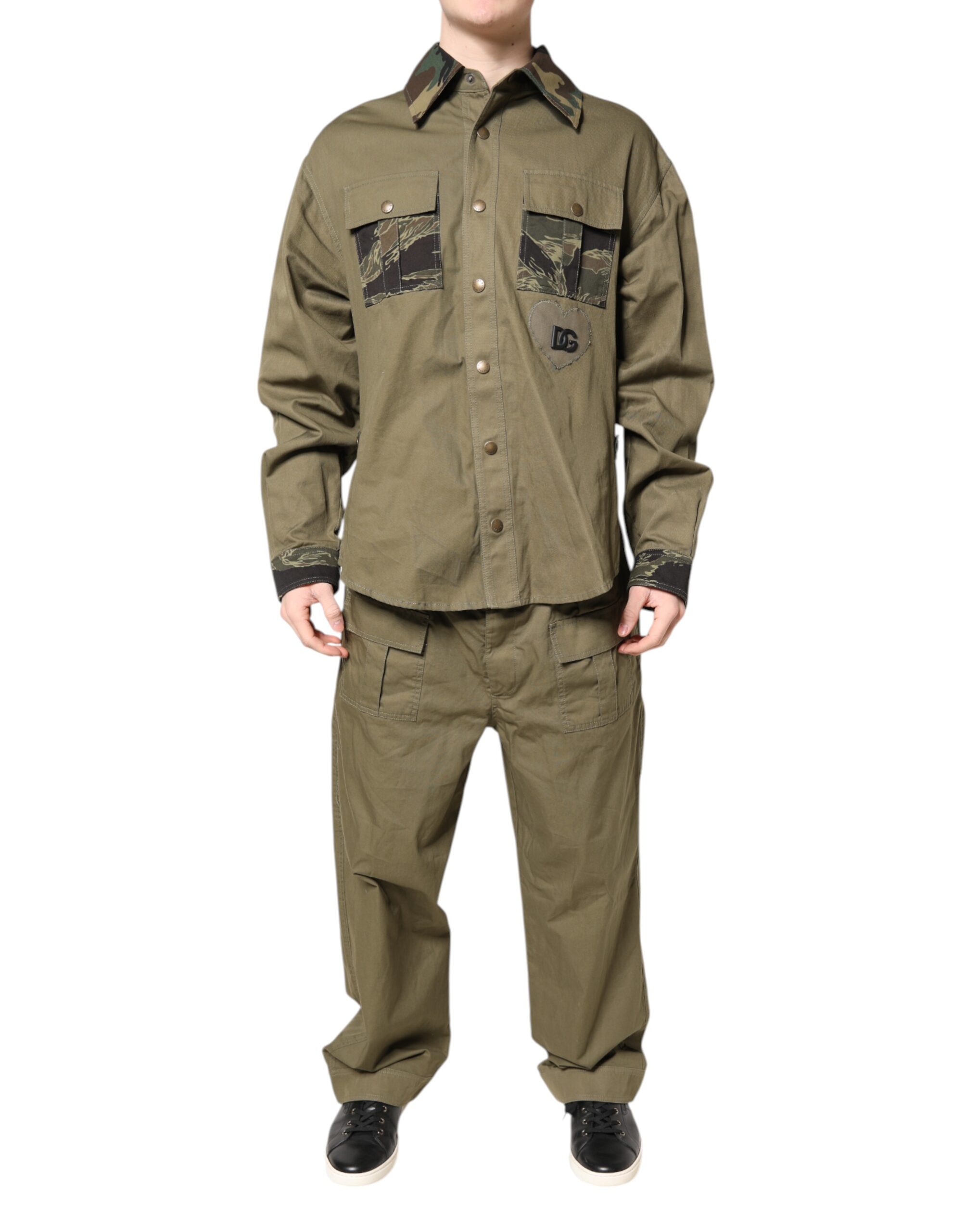 Dolce & Gabbana Braunes Baumwoll-Stretch-Hemd-Hose Freizeit-Set