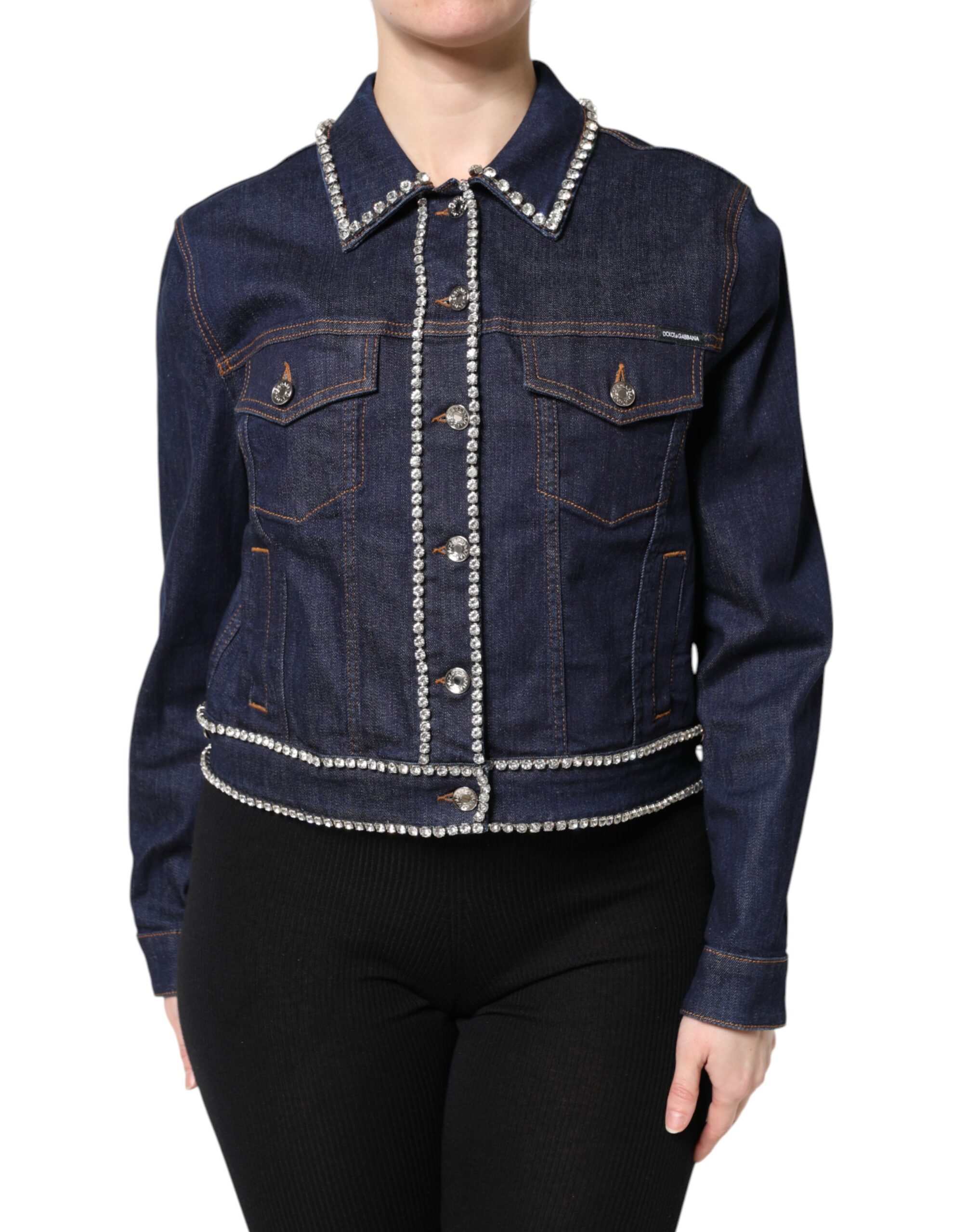 Dolce & Gabbana Blaue Denim-Baumwolljacke mit Kristallverzierung – Bild 2