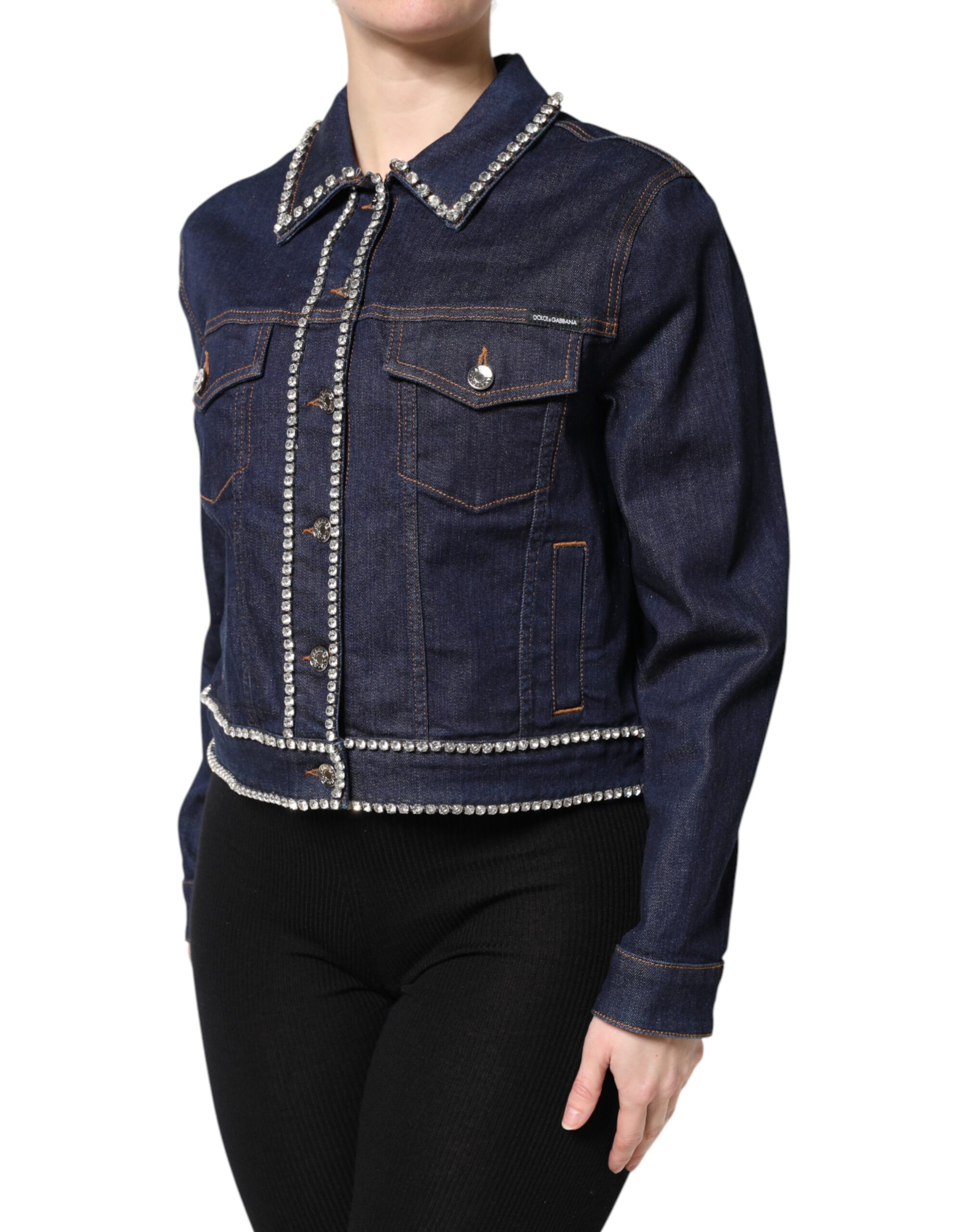 Dolce & Gabbana Blaue Denim-Baumwolljacke mit Kristallverzierung – Bild 3