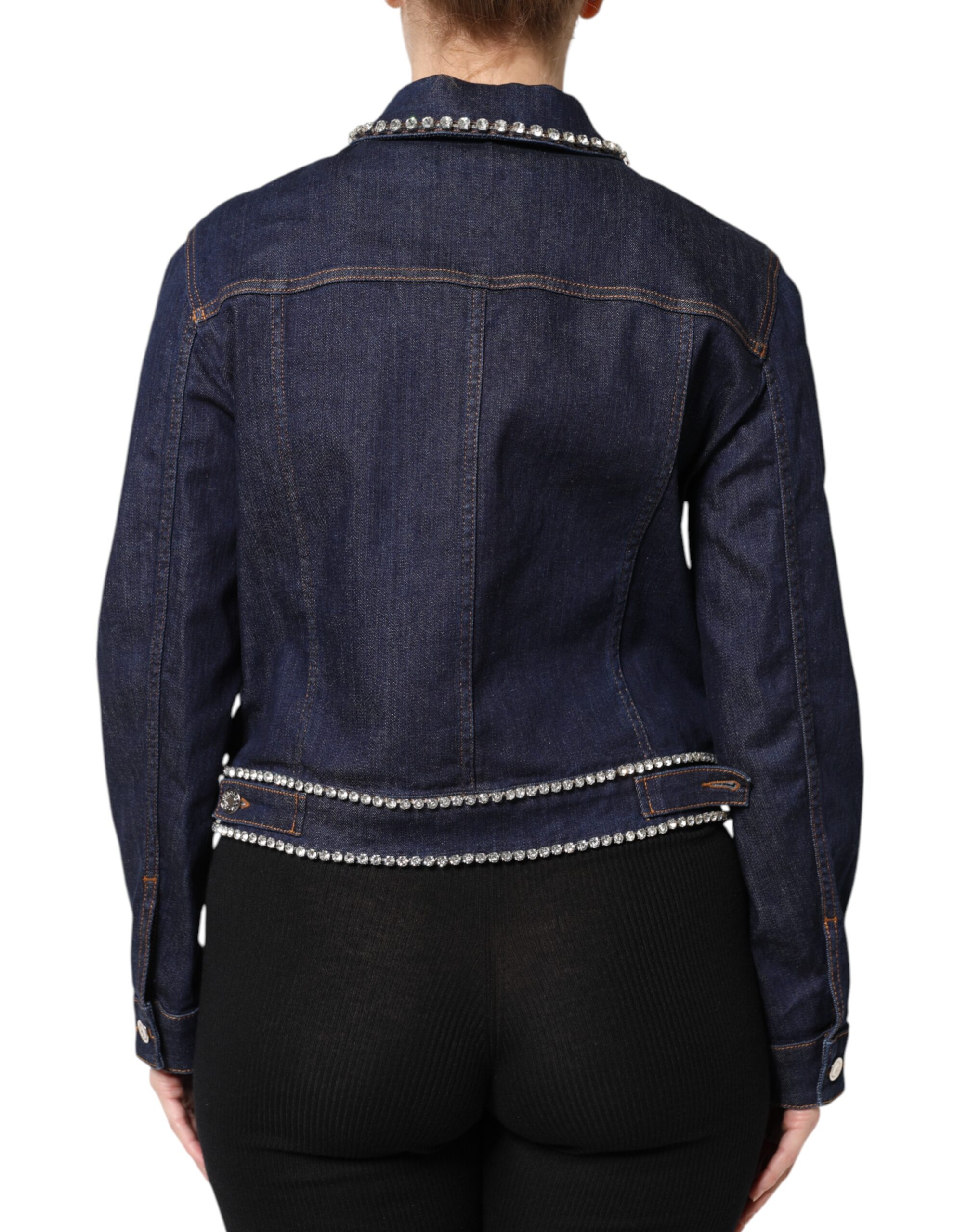 Dolce & Gabbana Blaue Denim-Baumwolljacke mit Kristallverzierung – Bild 4