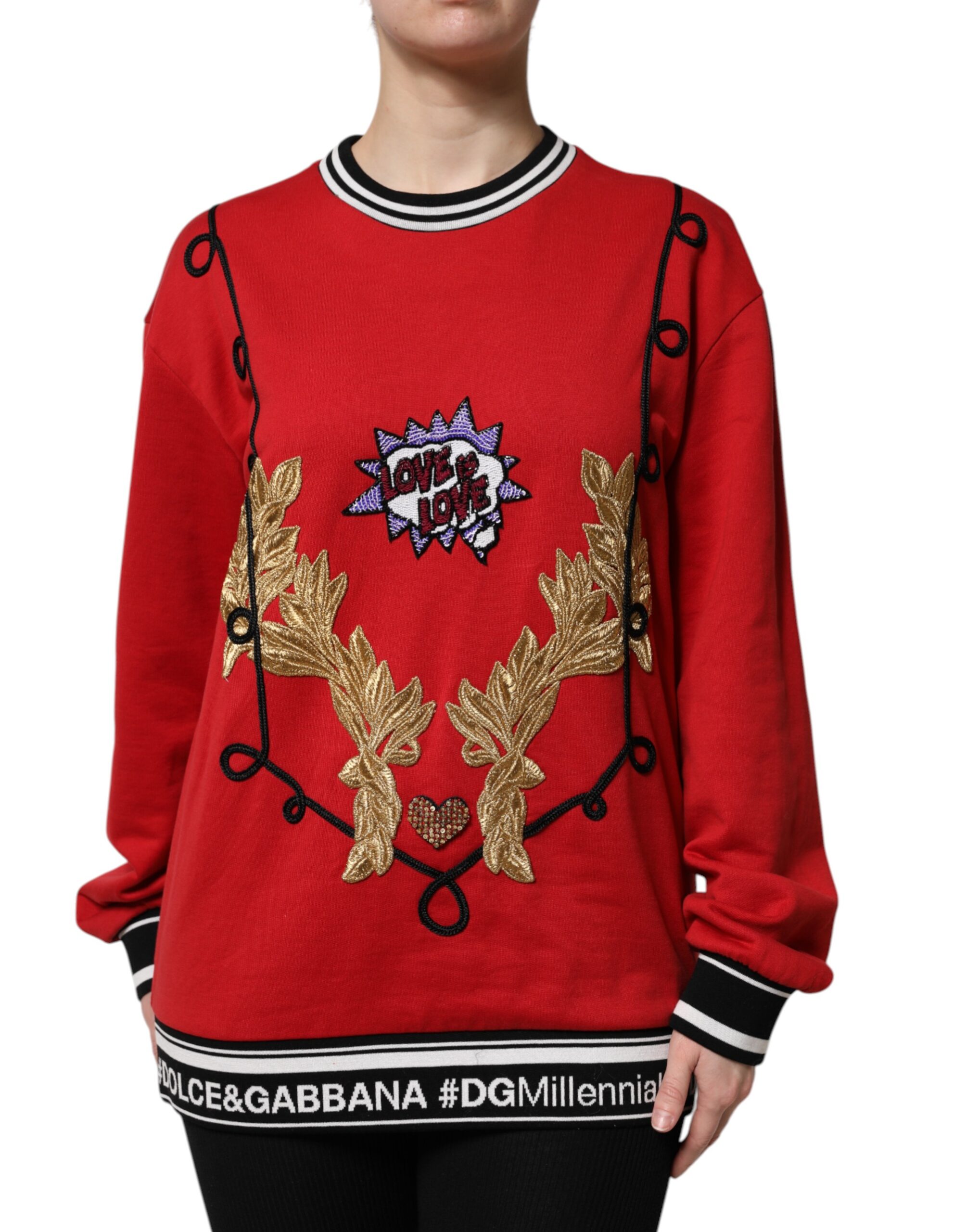 Dolce & Gabbana Roter Cotton Queen Pullover mit Pailletten