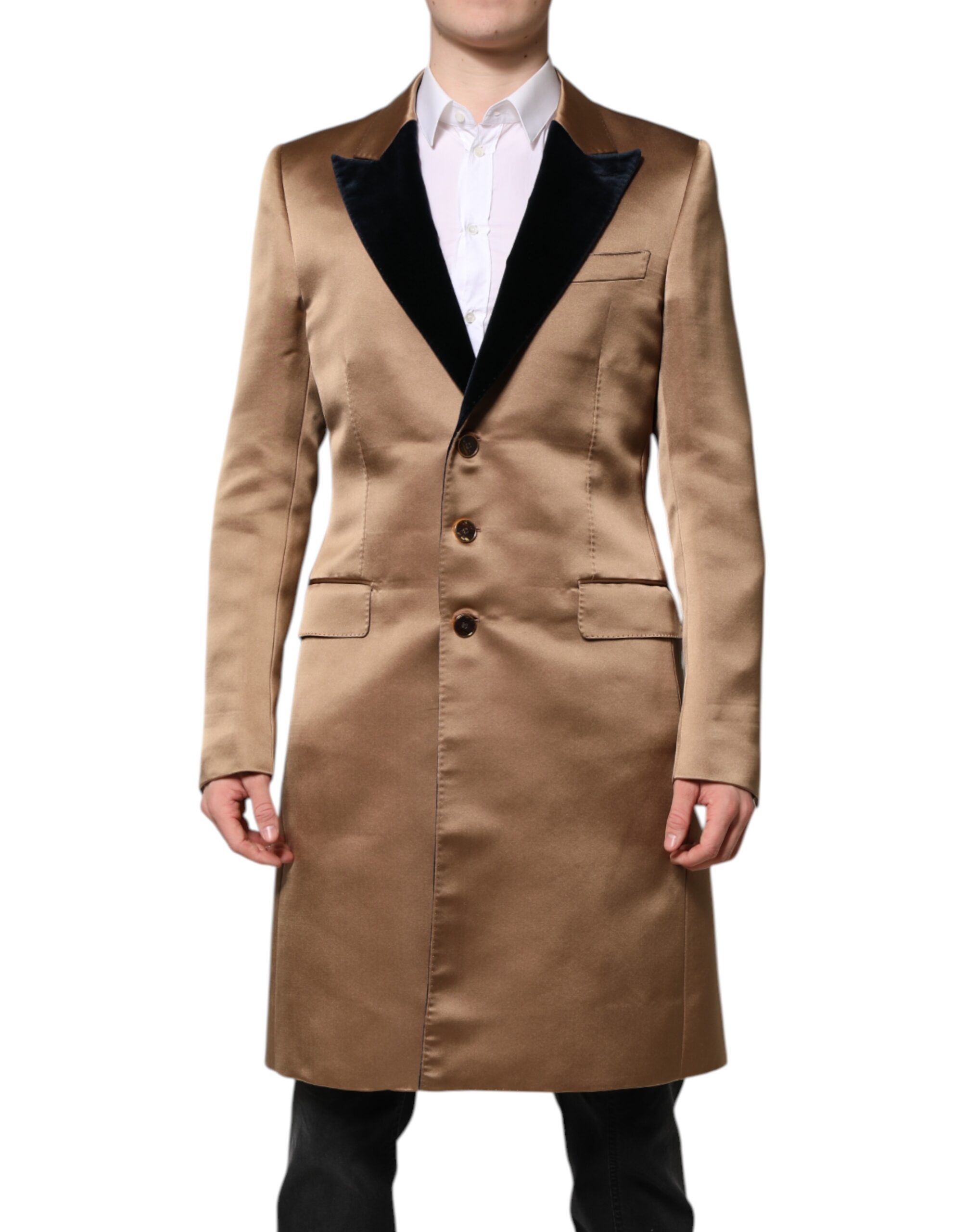 Dolce & Gabbana Brauner Seidenmantel einreihig Trenchcoat Jacke