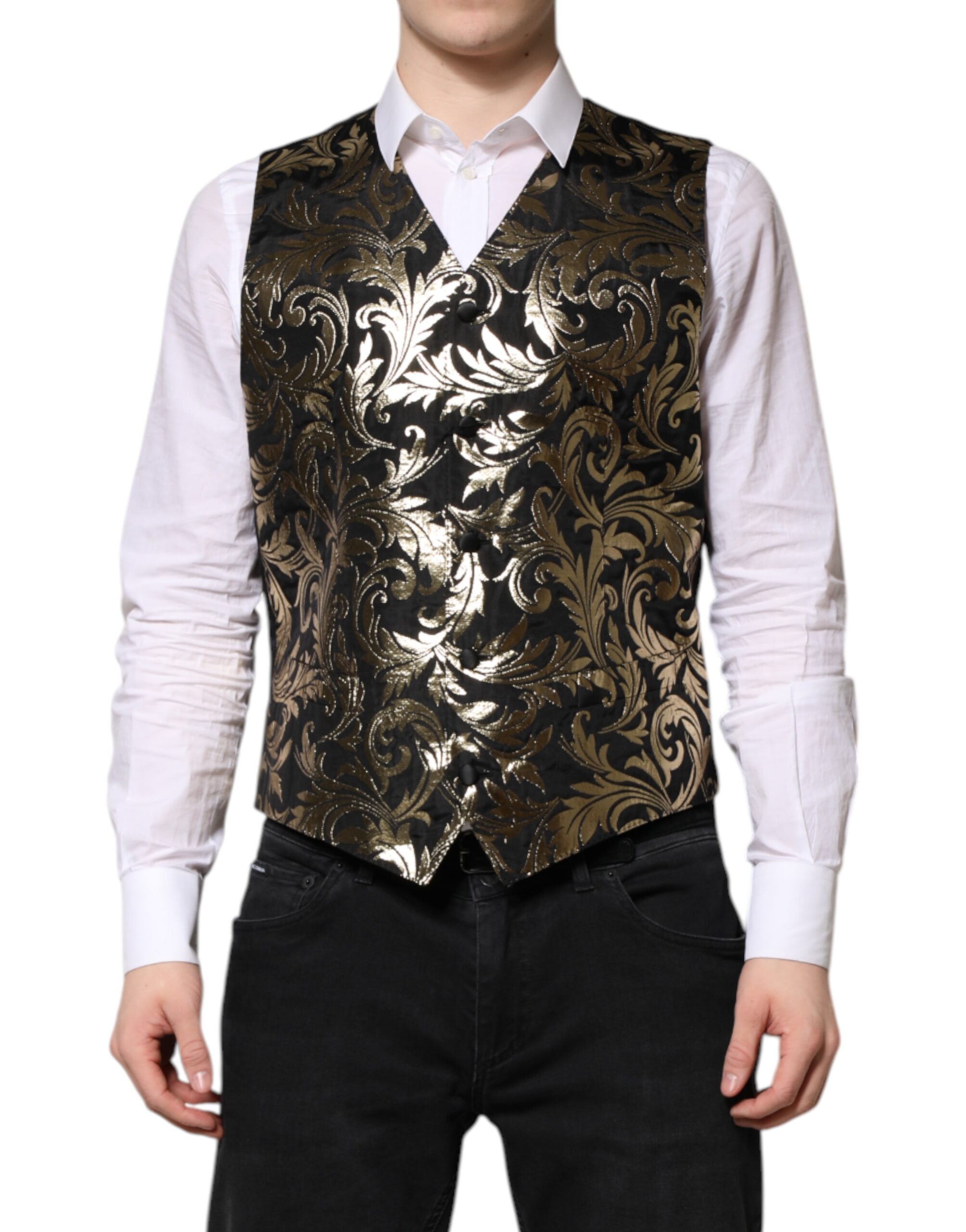 Dolce & Gabbana Schwarz Gold Jacquard Formal Herren Weste Weste