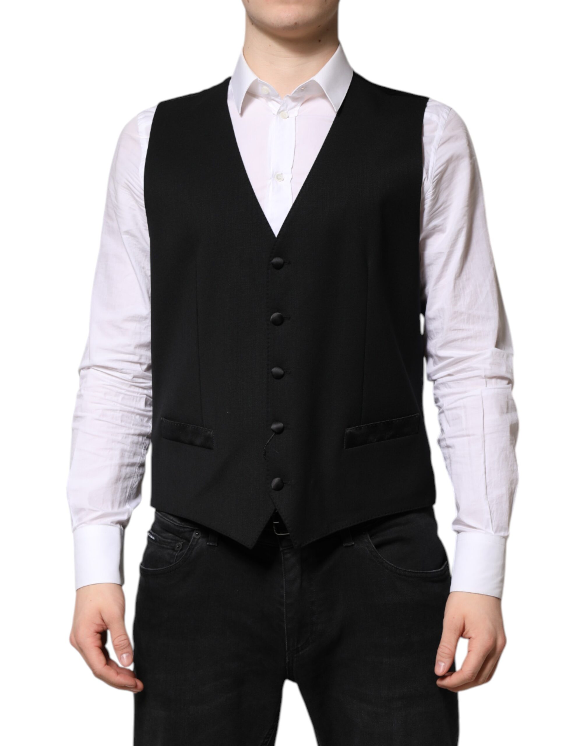 Dolce & Gabbana Schwarz Wolle Kleid Formal Männer Weste Weste