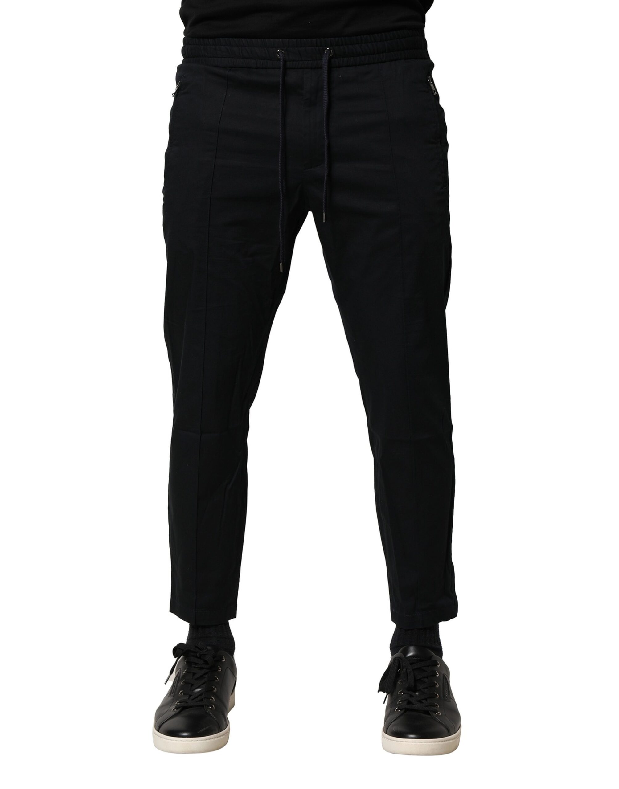 Dolce & Gabbana Schwarze Baumwoll-Jogger-Hose mit mittlerer Taille