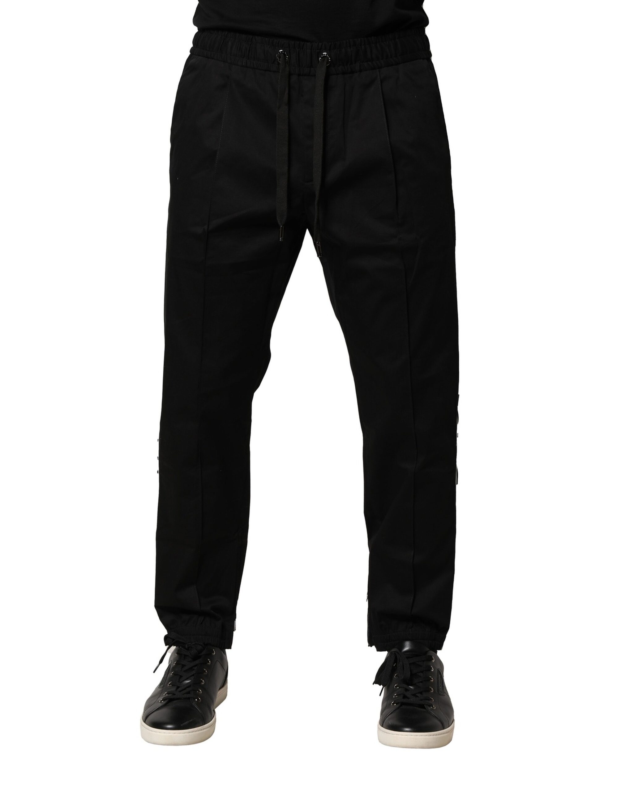 Dolce & Gabbana Schwarze Baumwoll-Jogger-Hose mit mittlerer Taille