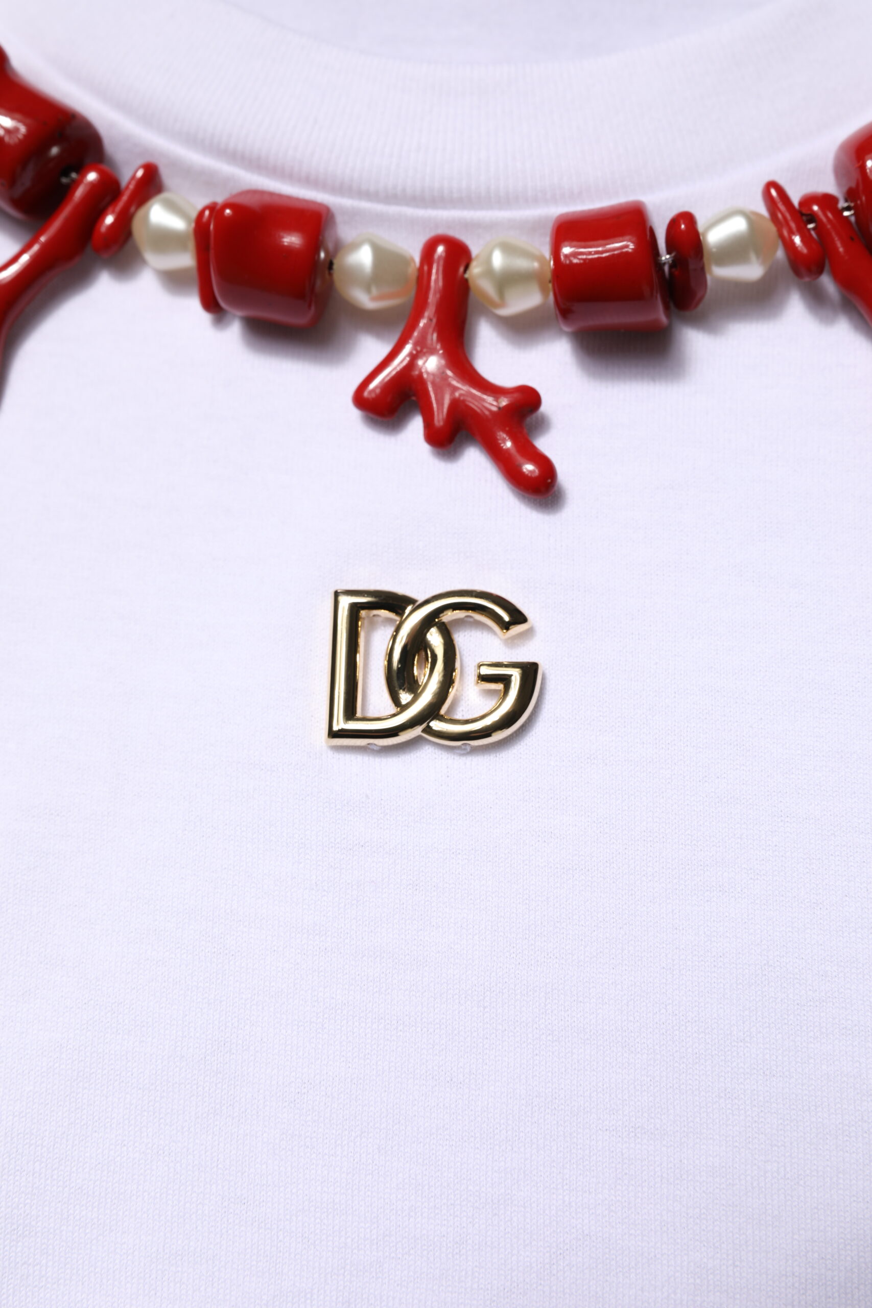 Dolce & Gabbana Weißes T-Shirt mit Rundhalsausschnitt aus Baumwolle mit Verzierungen – Bild 6