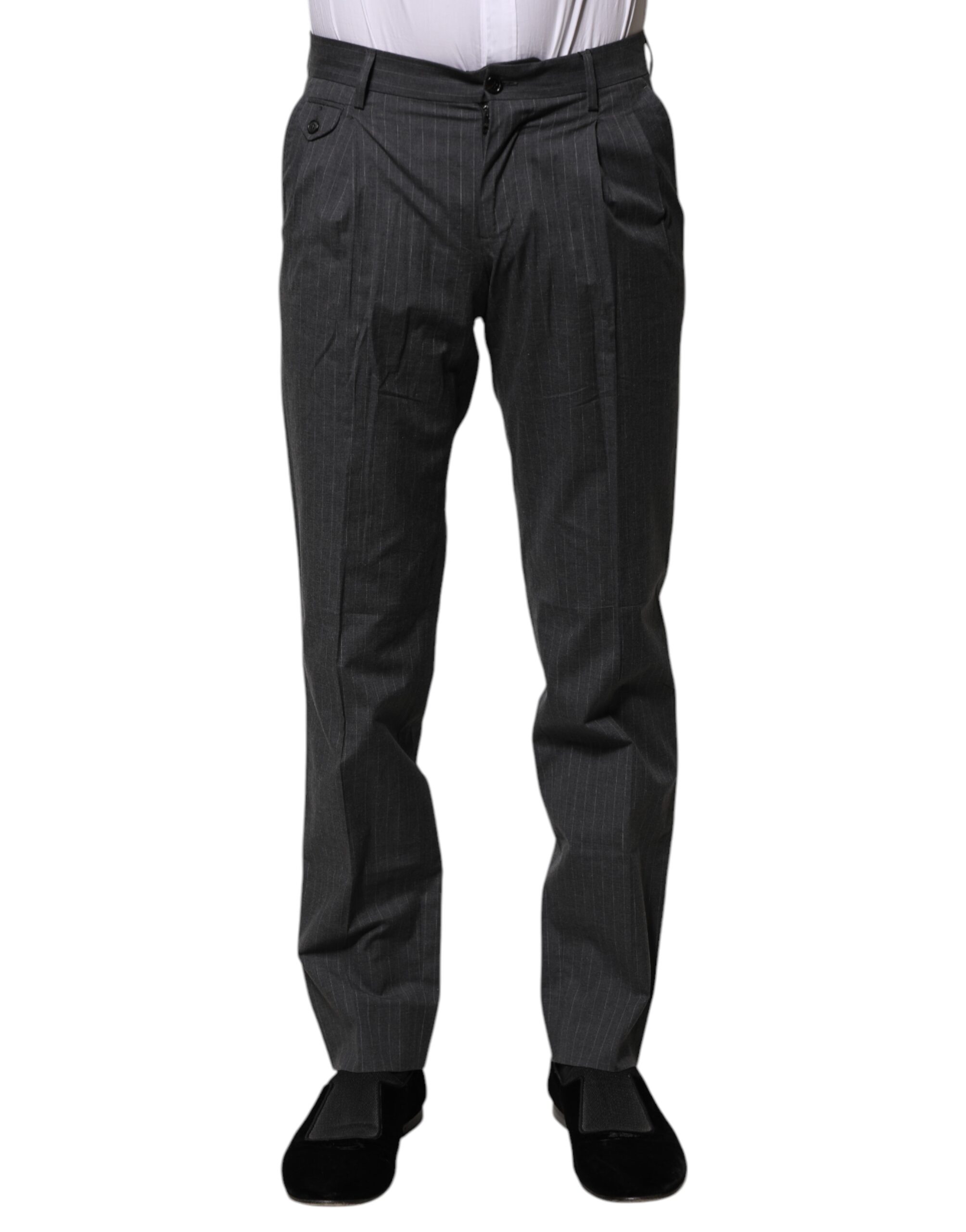 Dolce & Gabbana Grau gestreifte formelle Hose aus Baumwolle