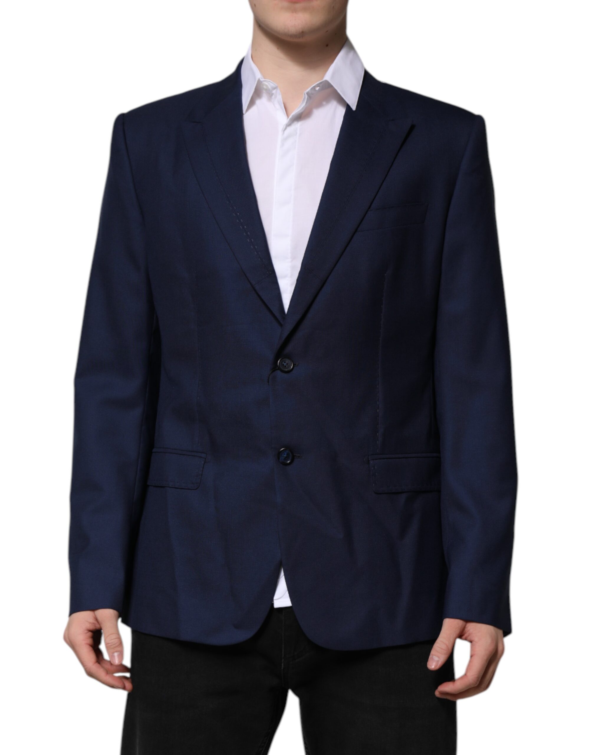 Dolce & Gabbana Blauer Wollmantel einreihig Anzug Blazer – Bild 2