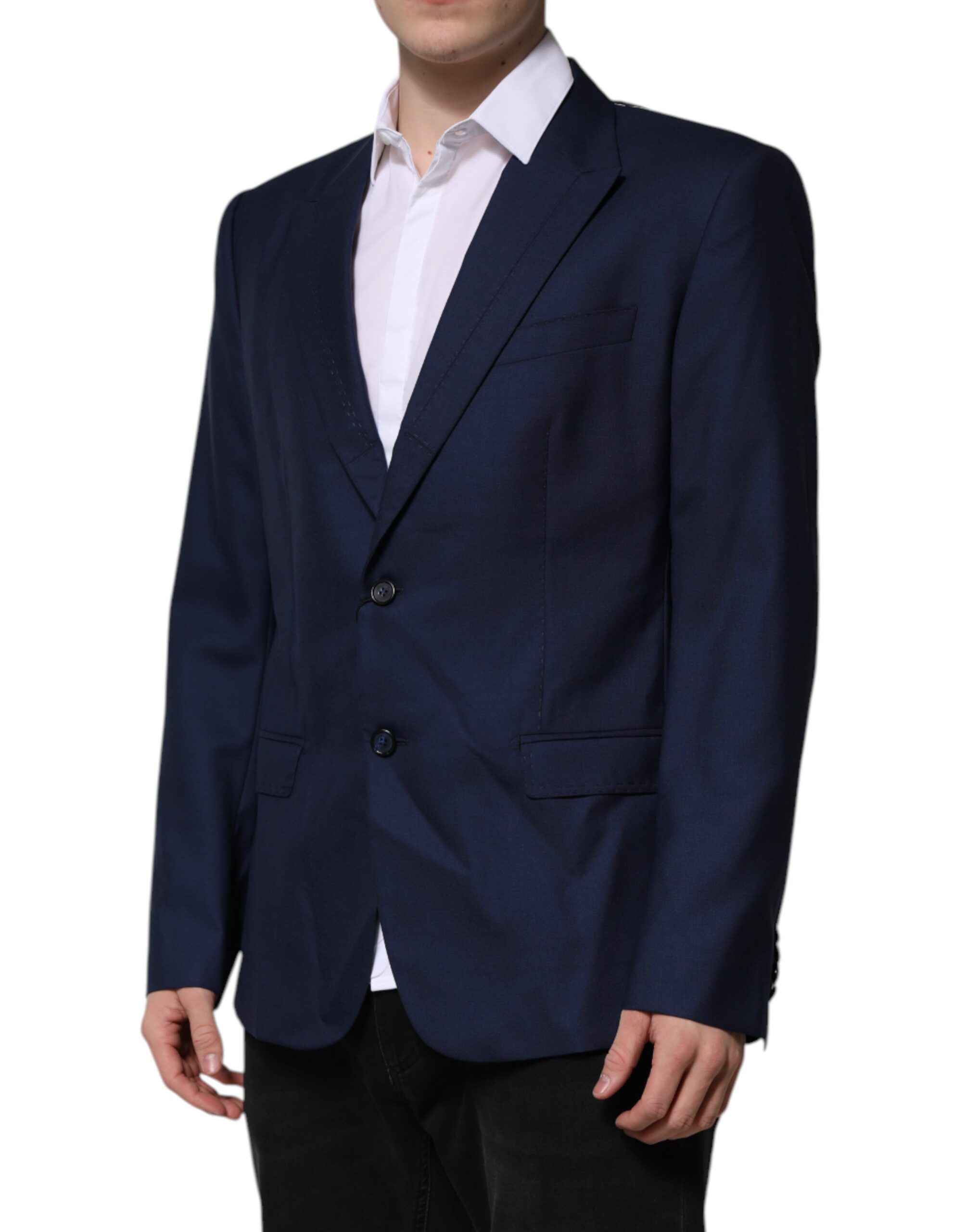 Dolce & Gabbana Blauer Wollmantel einreihig Anzug Blazer – Bild 3