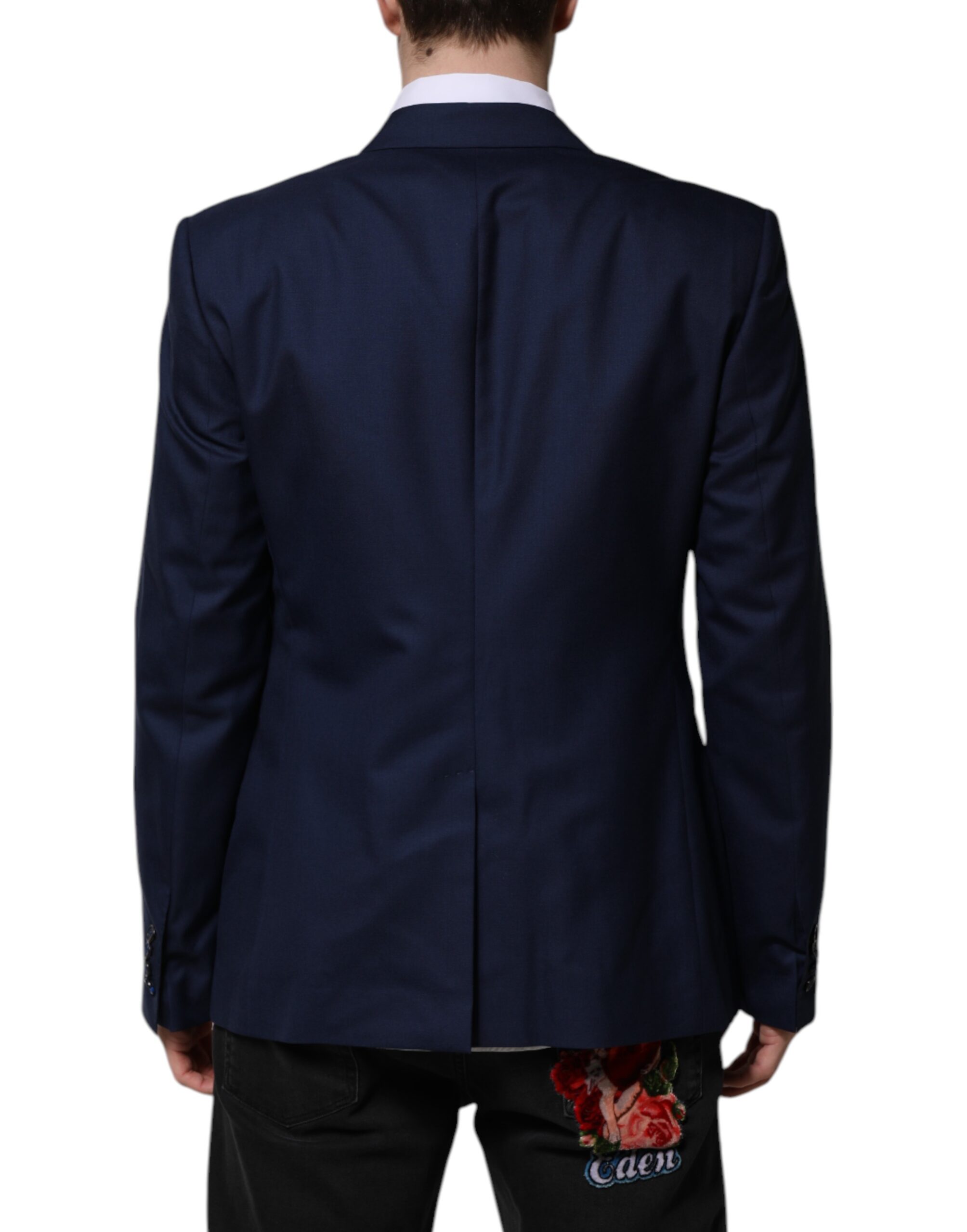 Dolce & Gabbana Blauer Wollmantel einreihig Anzug Blazer – Bild 4