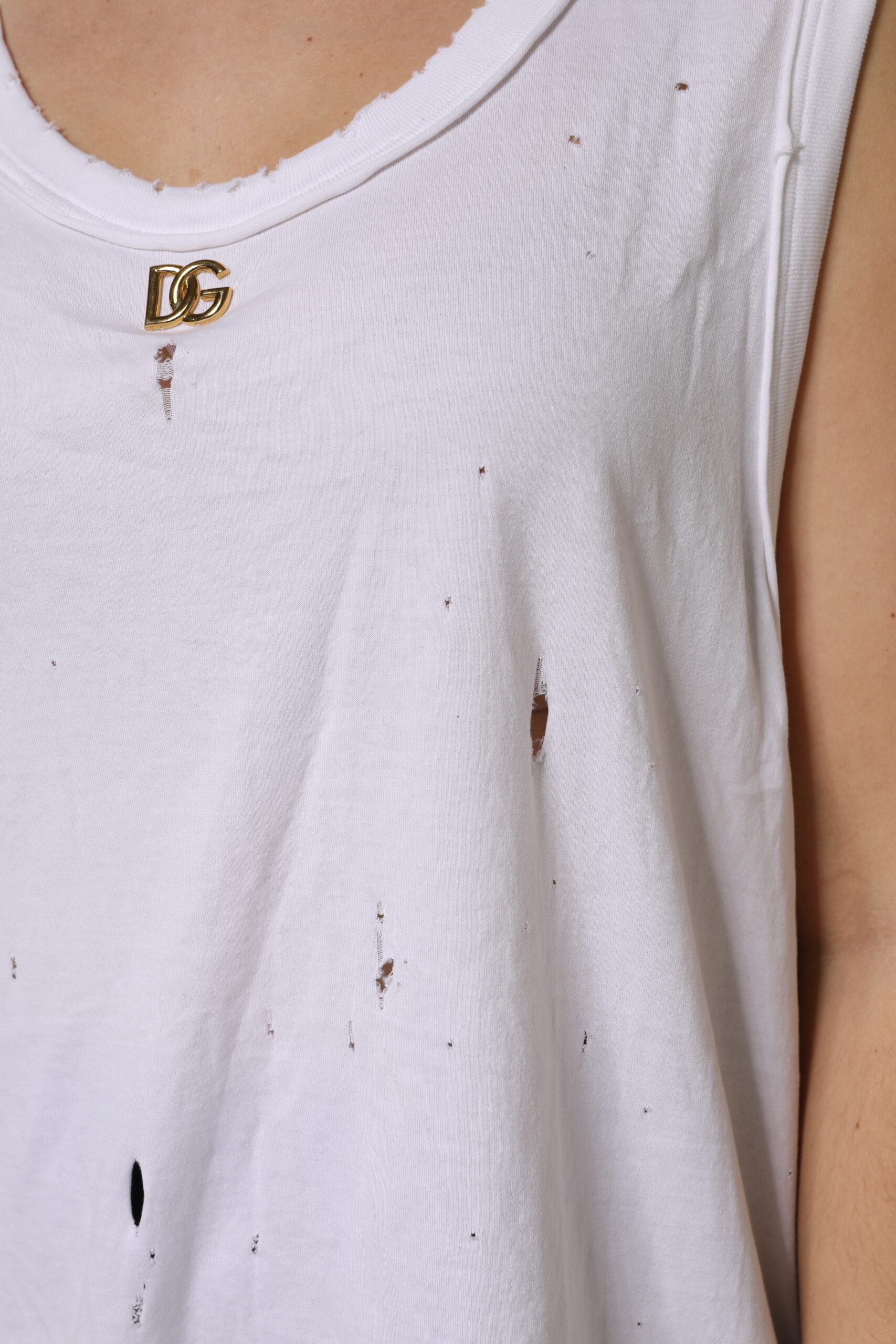 Dolce & Gabbana Weißes ärmelloses Baumwoll-Tank-Top mit Rundhalsausschnitt – Bild 6