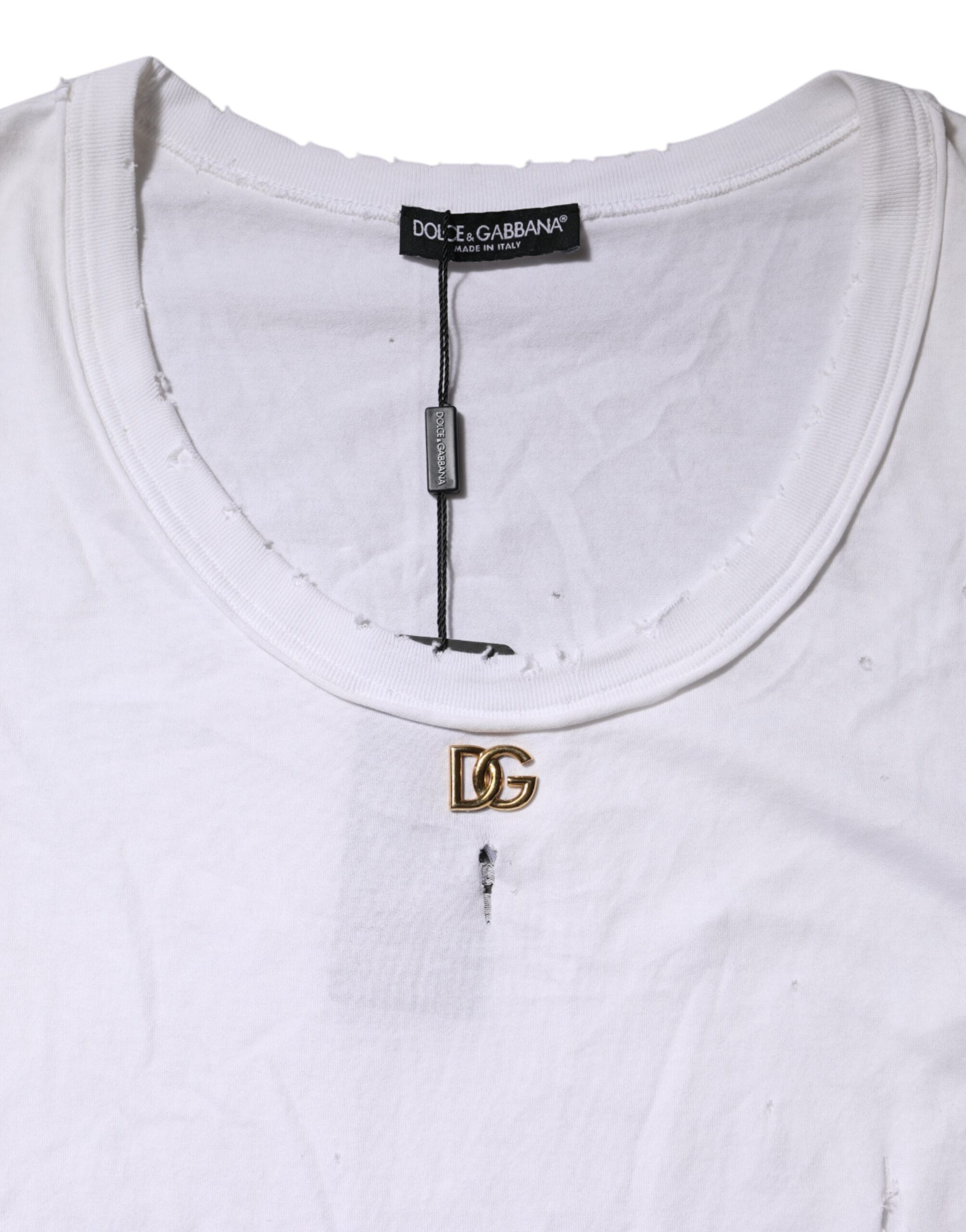 Dolce & Gabbana Weißes ärmelloses Baumwoll-Tank-Top mit Rundhalsausschnitt – Bild 7