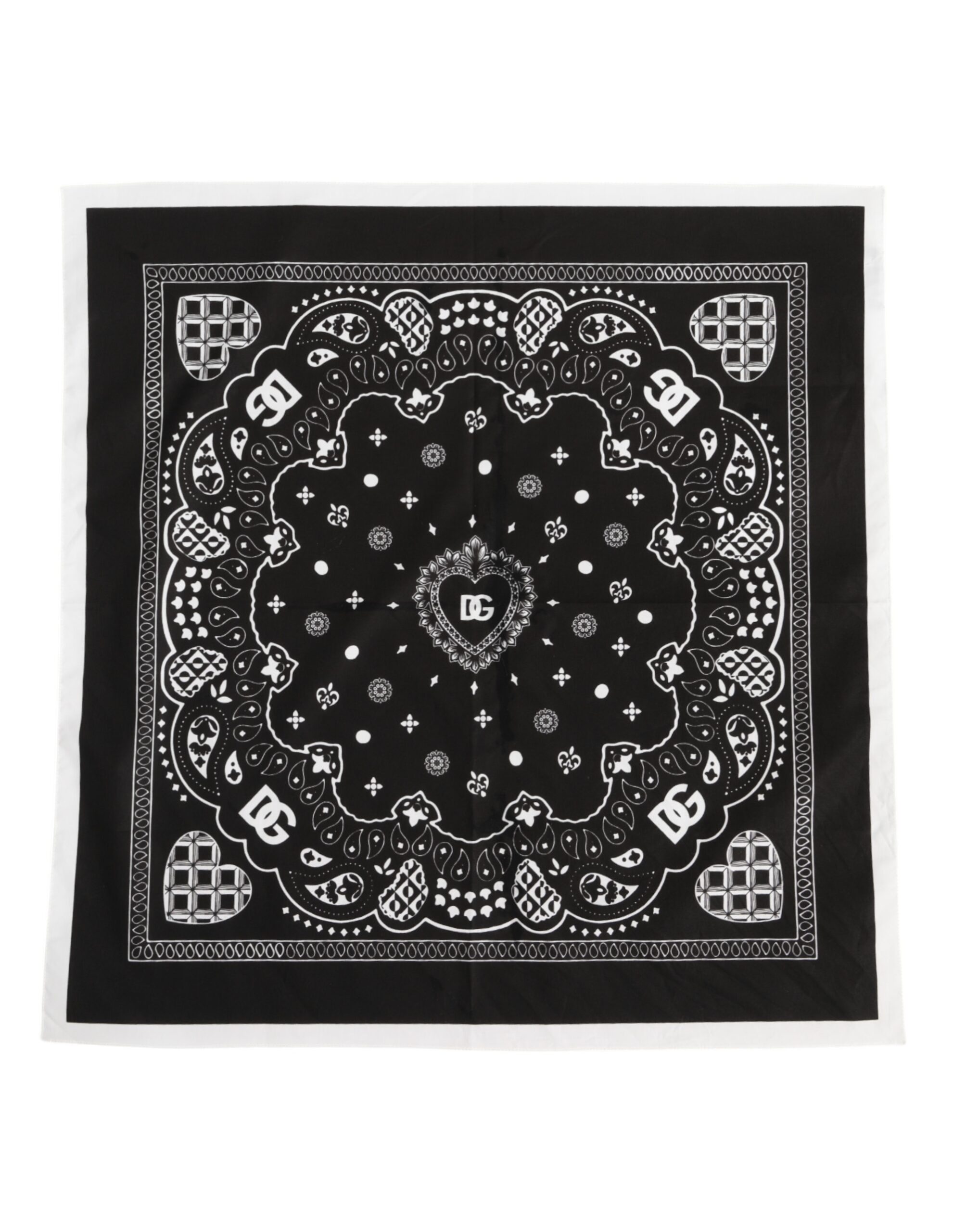 Dolce & Gabbana Schwarz Weißes Bandana Quadratisch Männer Foulard Schal
