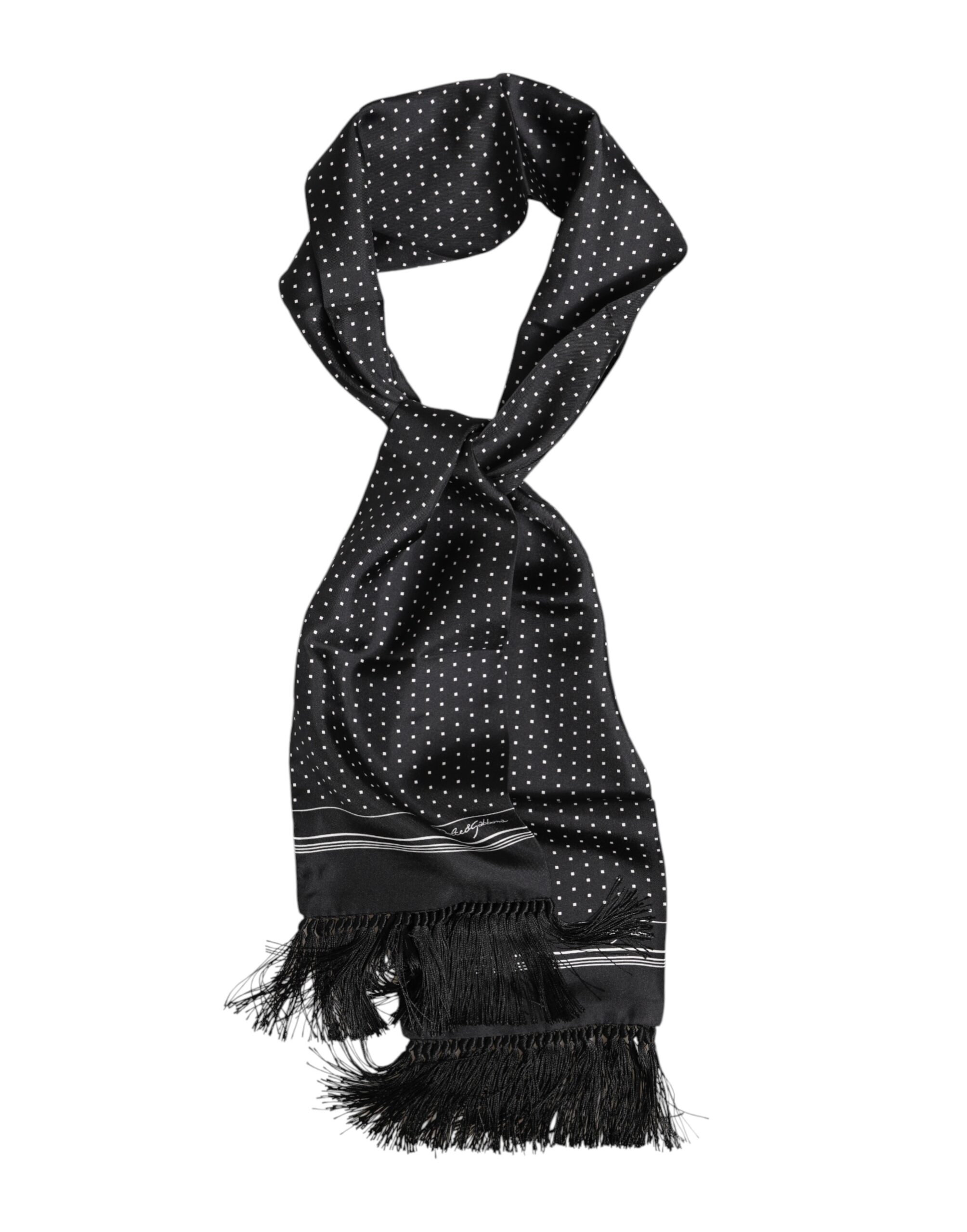 Dolce & Gabbana Schwarzer weißer Polka Dot Fransen Foulard Schal