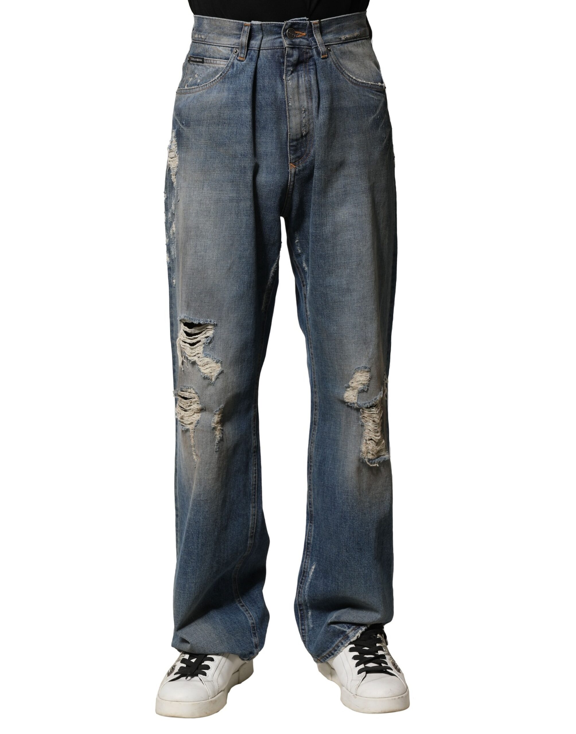 Dolce & Gabbana Blaue Baumwolle zerfleddert Männer Denim Jeans