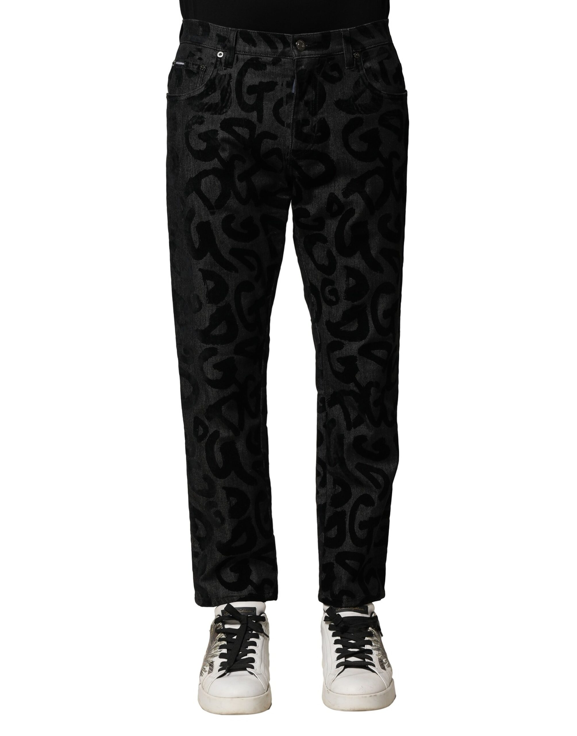 Dolce & Gabbana Graue Baumwolle DG Logo Straight Herren Denim Jeans