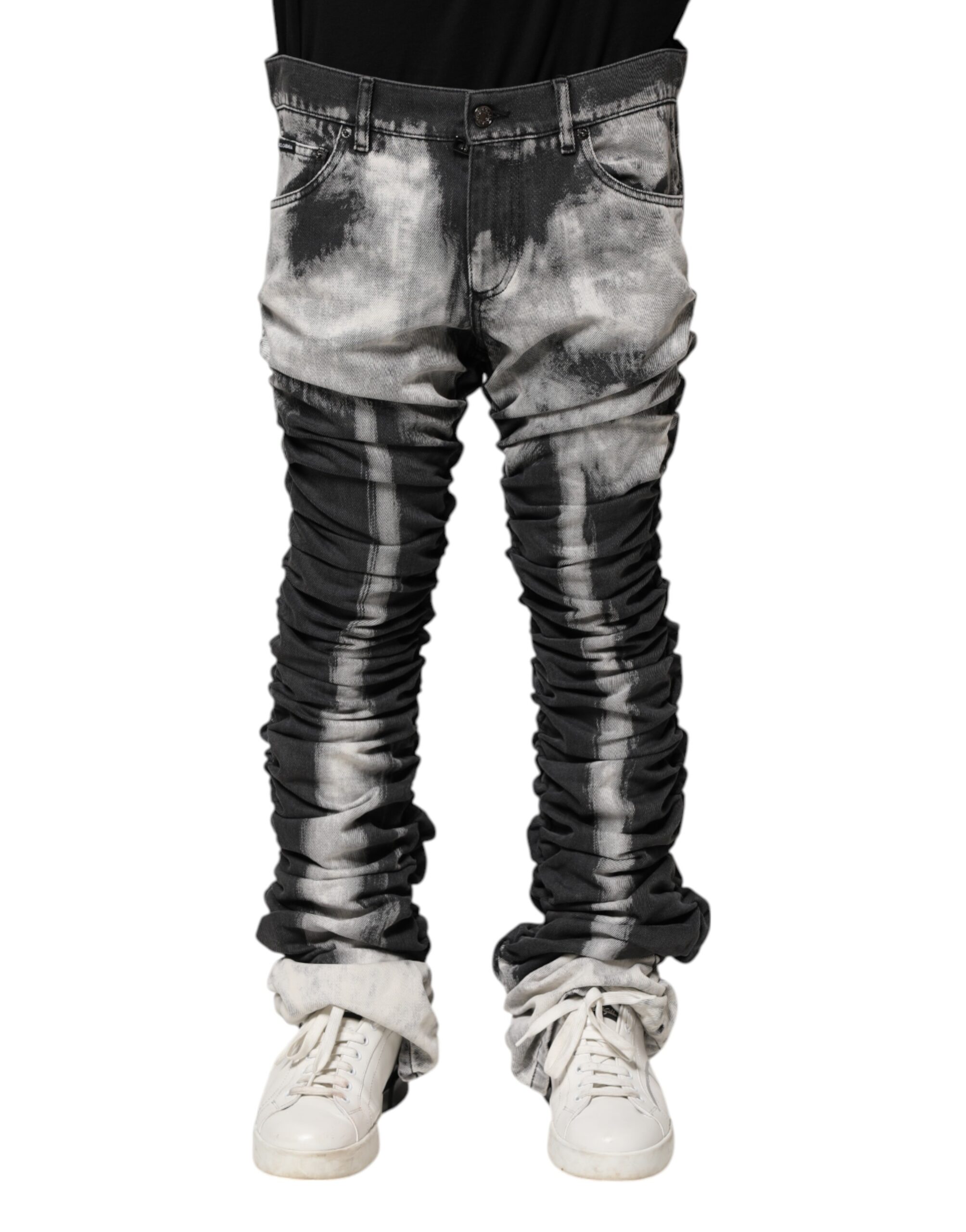 Dolce & Gabbana Schwarze Tie Dye Straight Denim Jeans