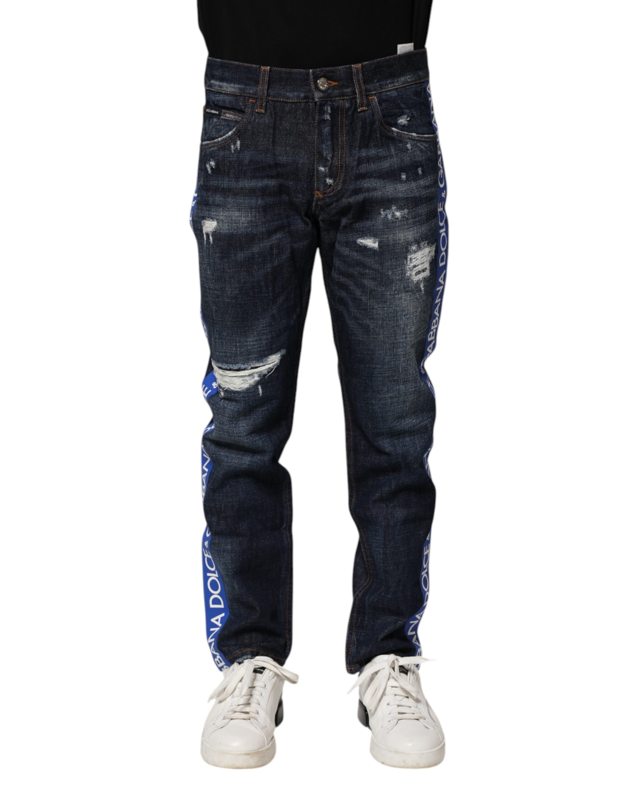 Dolce & Gabbana Dunkelblaue zerfledderte Skinny Denim Jeans