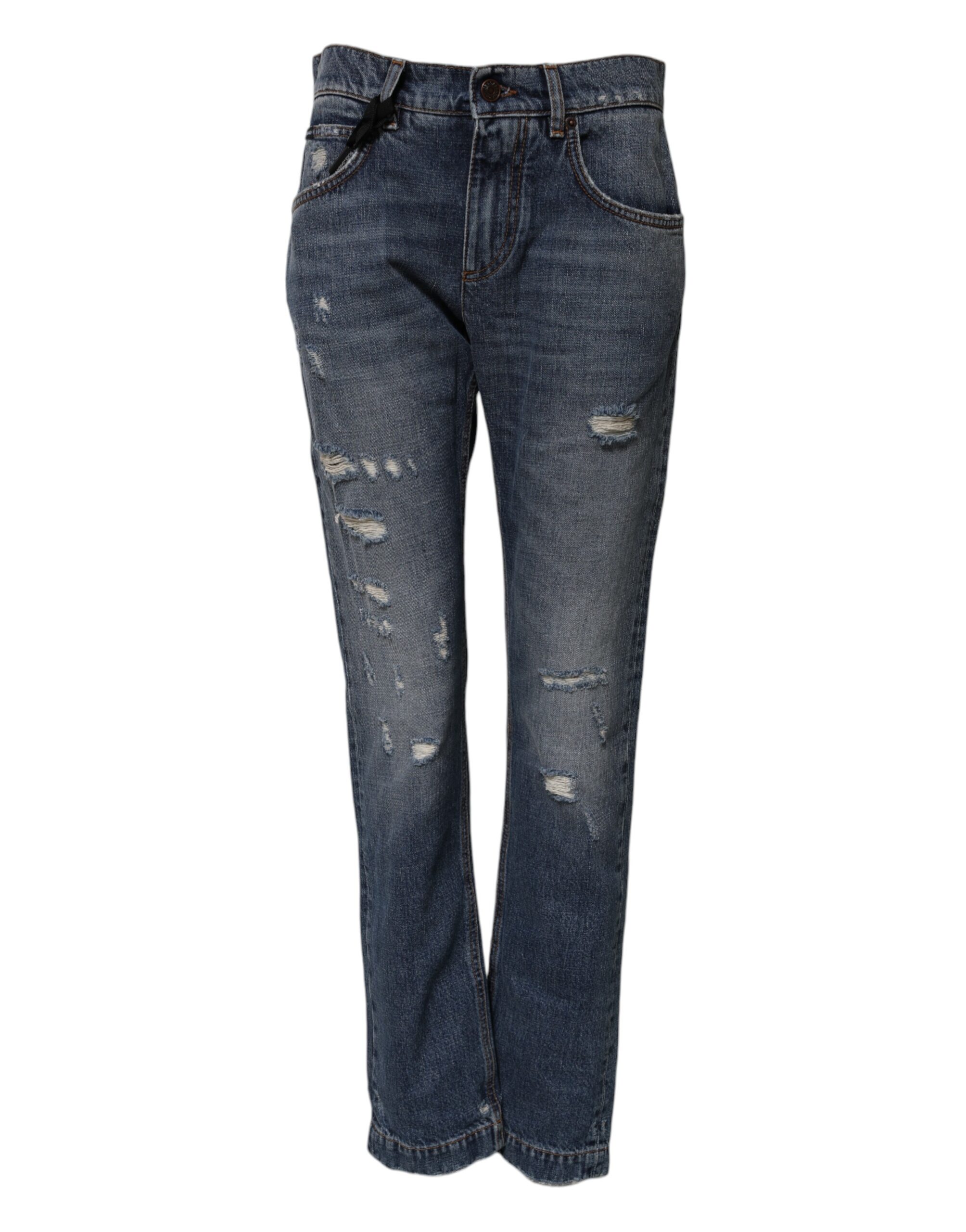 Dolce & Gabbana Blaue zerfledderte Boyfriend-Denim-Jeans aus Baumwolle