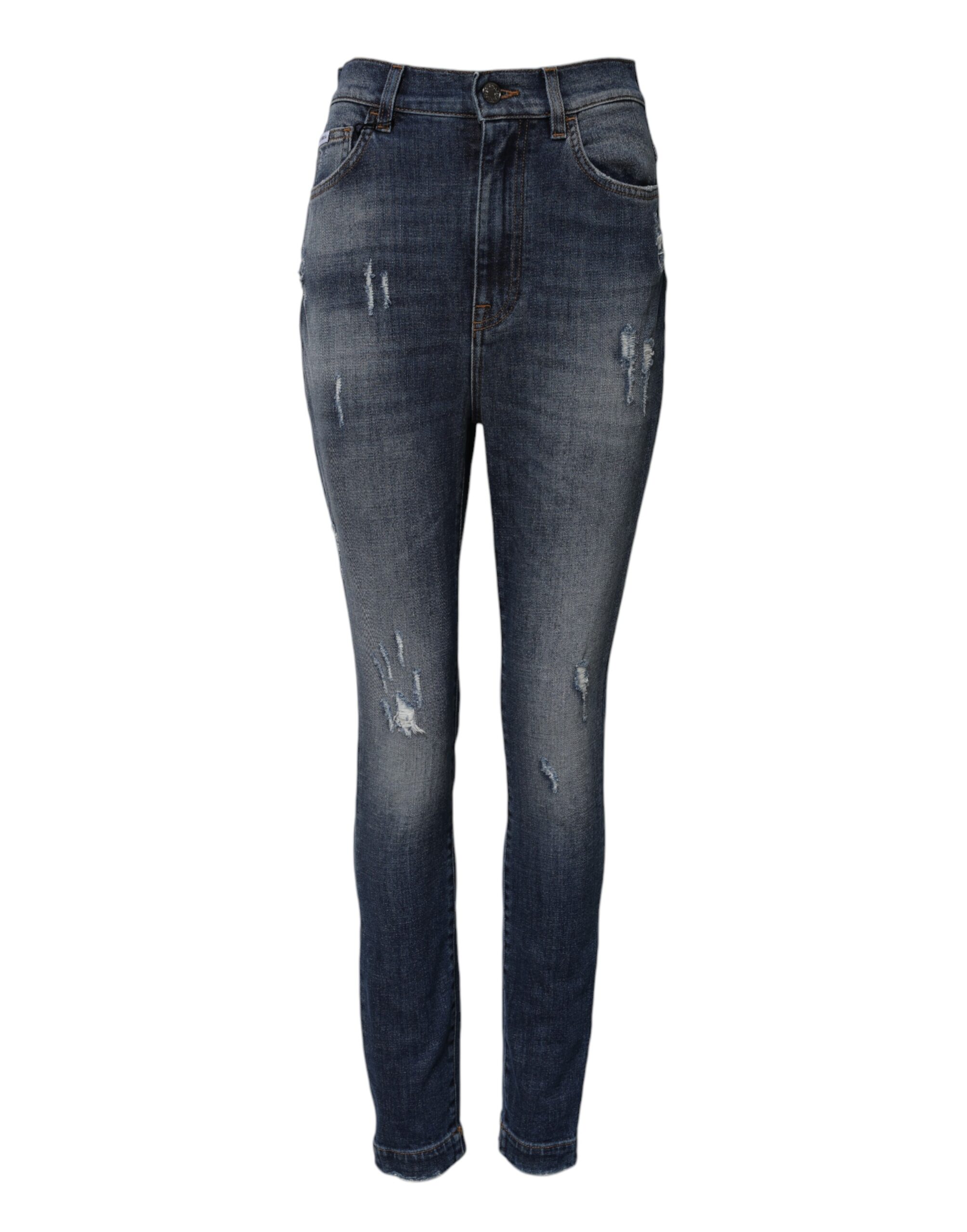 Dolce & Gabbana Blaue Denim-Jeans mit hoher Taille aus gewaschener Baumwolle