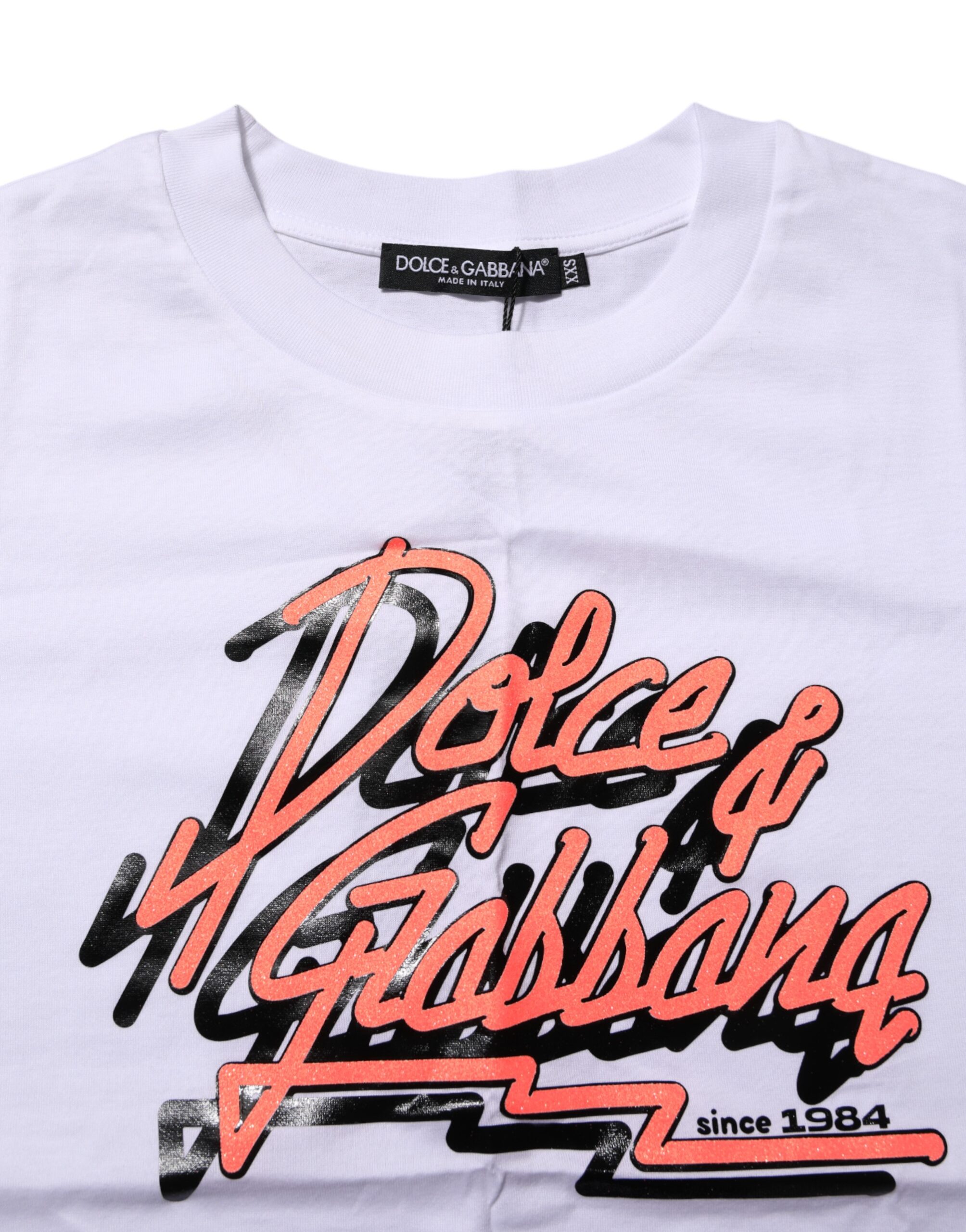 Dolce & Gabbana Weißes T-Shirt mit Rundhalsausschnitt und Grafikdruck aus Baumwolle – Bild 4