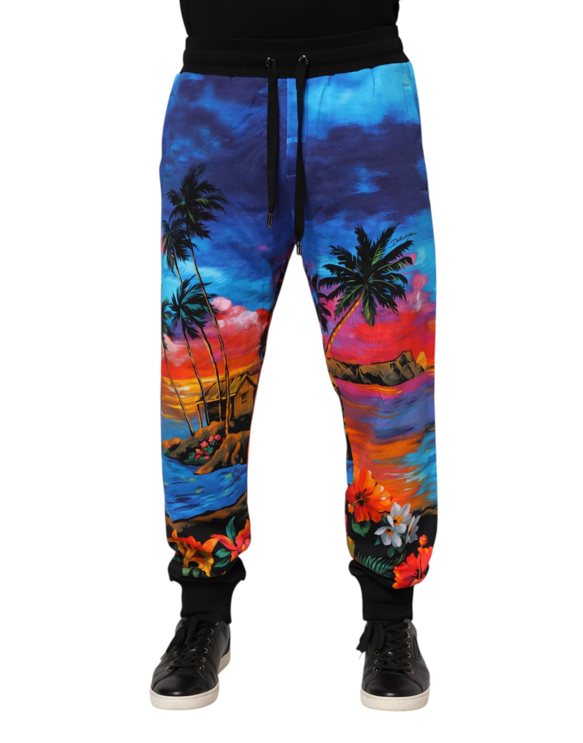 Dolce & Gabbana Blaue Jogginghose mit Hawaii-Print Jogginghose
