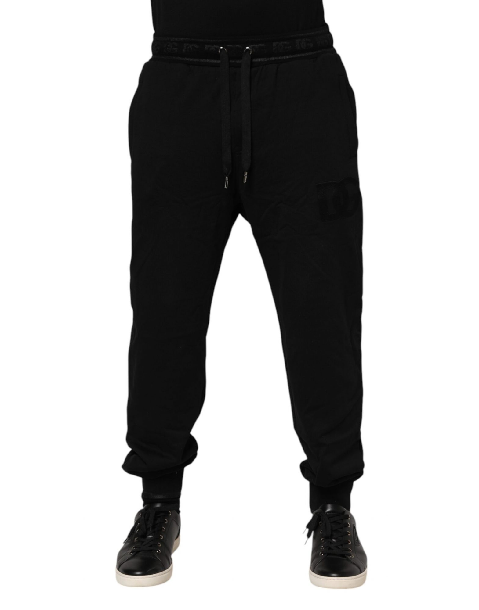 Dolce & Gabbana Schwarze Baumwoll-Jogger-Hose mit Kordelzug
