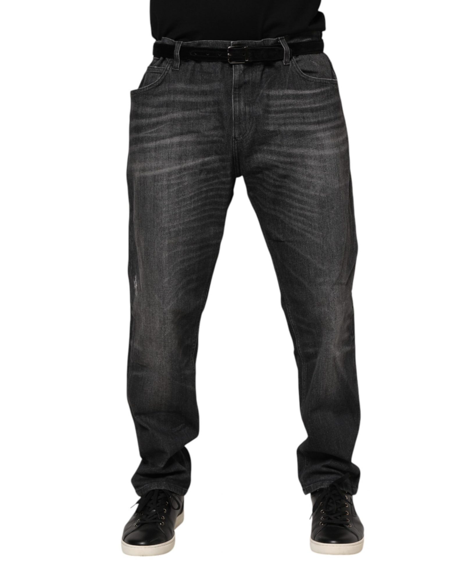 Dolce & Gabbana Graue gewaschene Baumwoll-Loose-Denim-Jeans