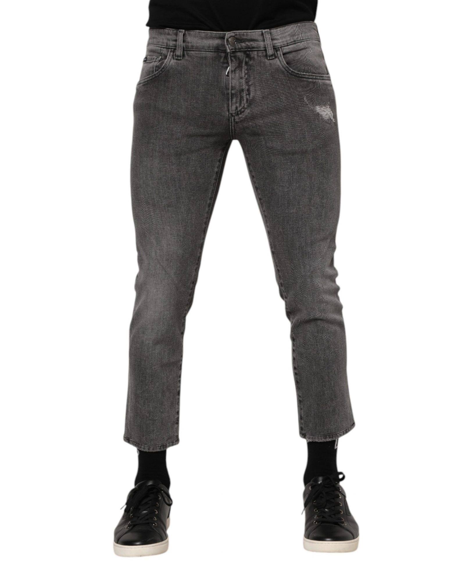 Dolce & Gabbana Graue Baumwolle Logo Plaque Männer Denim Jeans