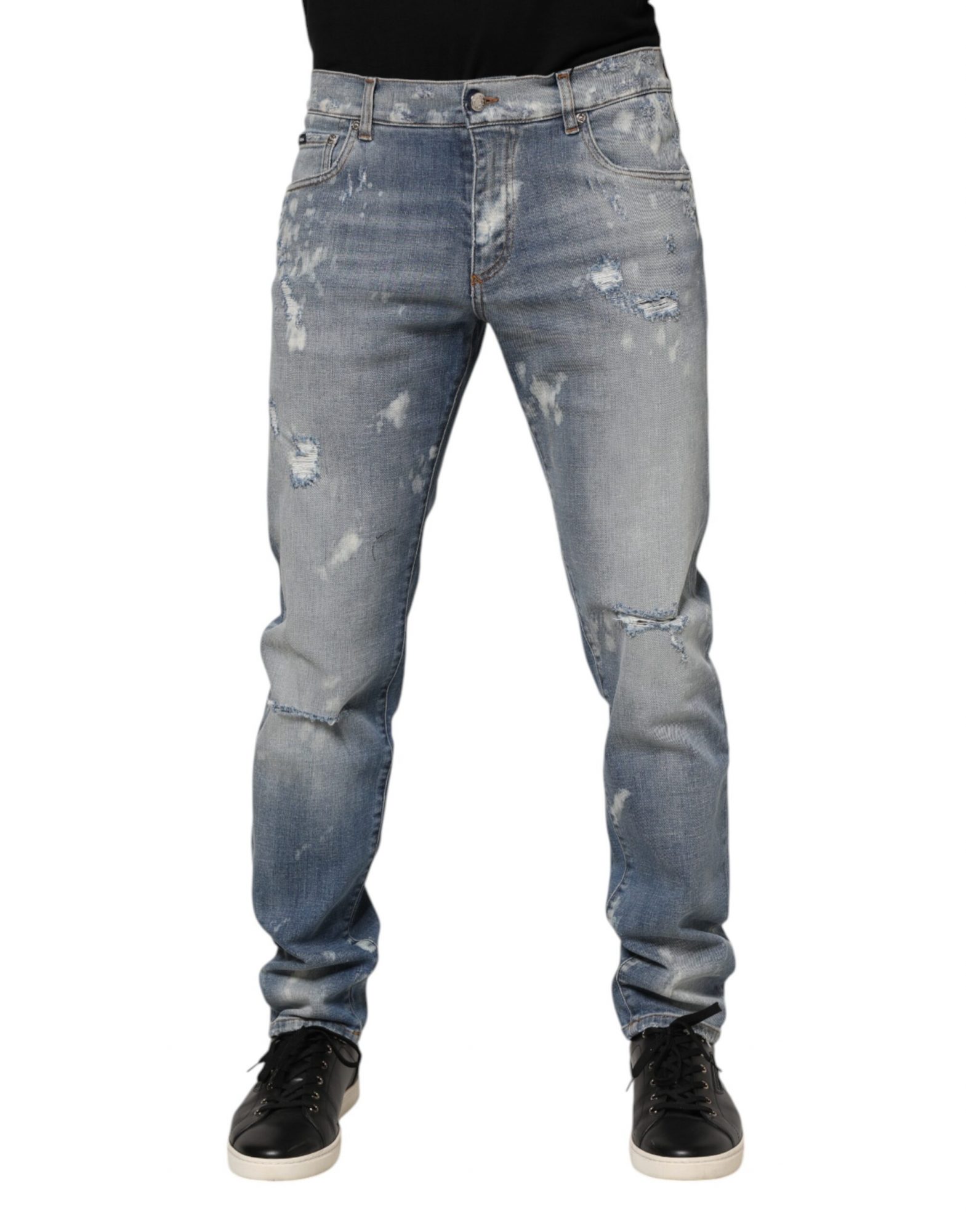 Dolce & Gabbana Blaue Baumwolle zerfleddert Slim Fit Herren Denim Jeans