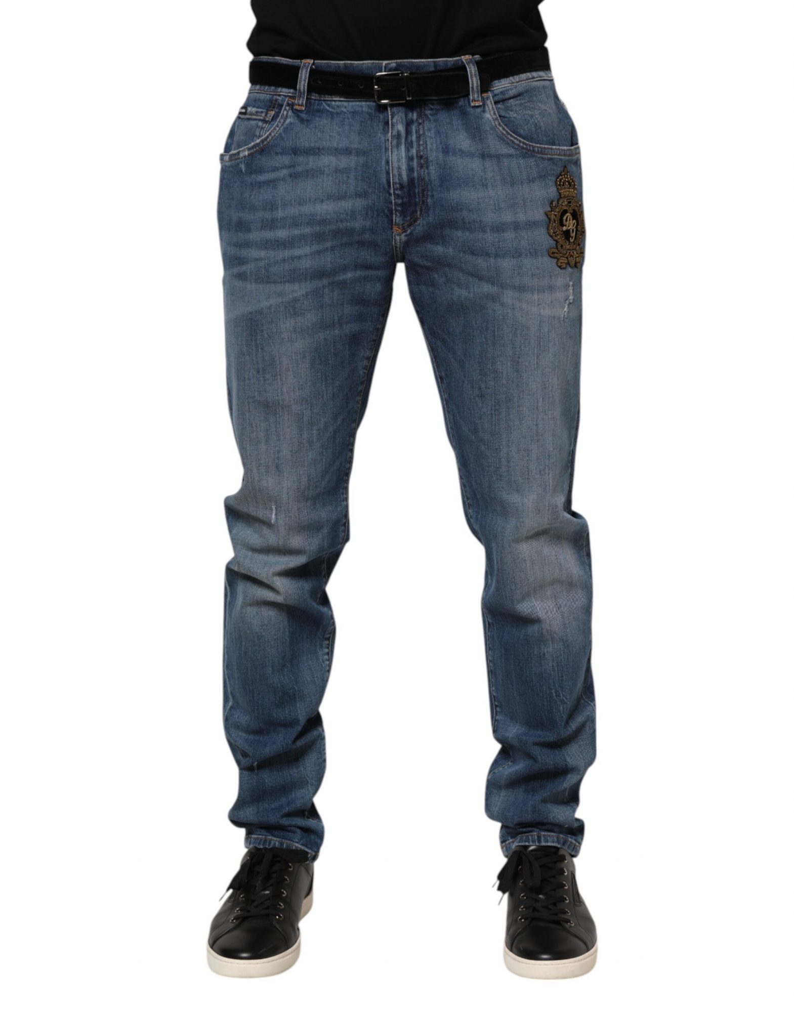 Dolce & Gabbana Blaue Denim-Jeans mit Logo-Stickerei