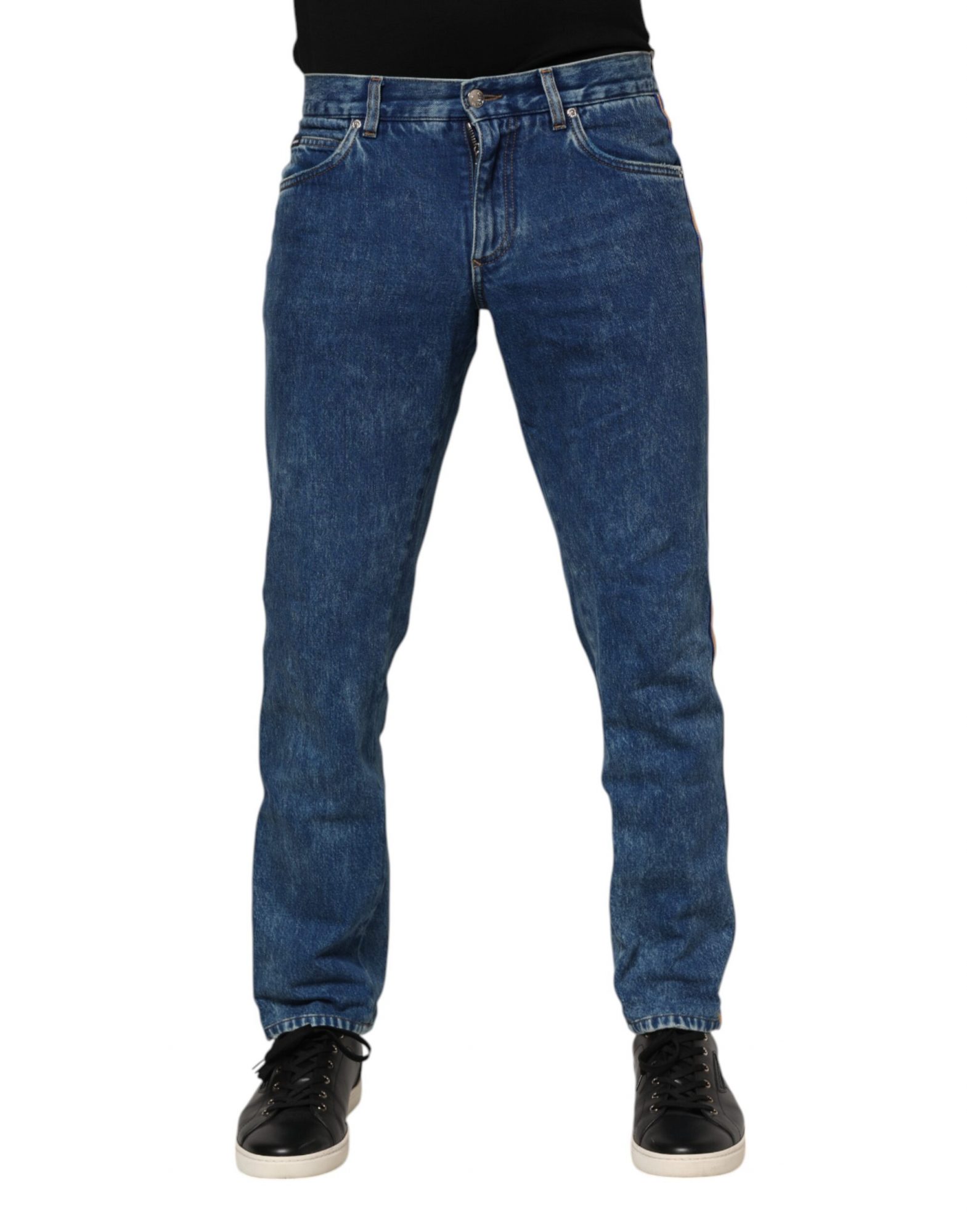 Dolce & Gabbana Blaue Denim-Jeans mit Logo-Plakette aus Baumwolle