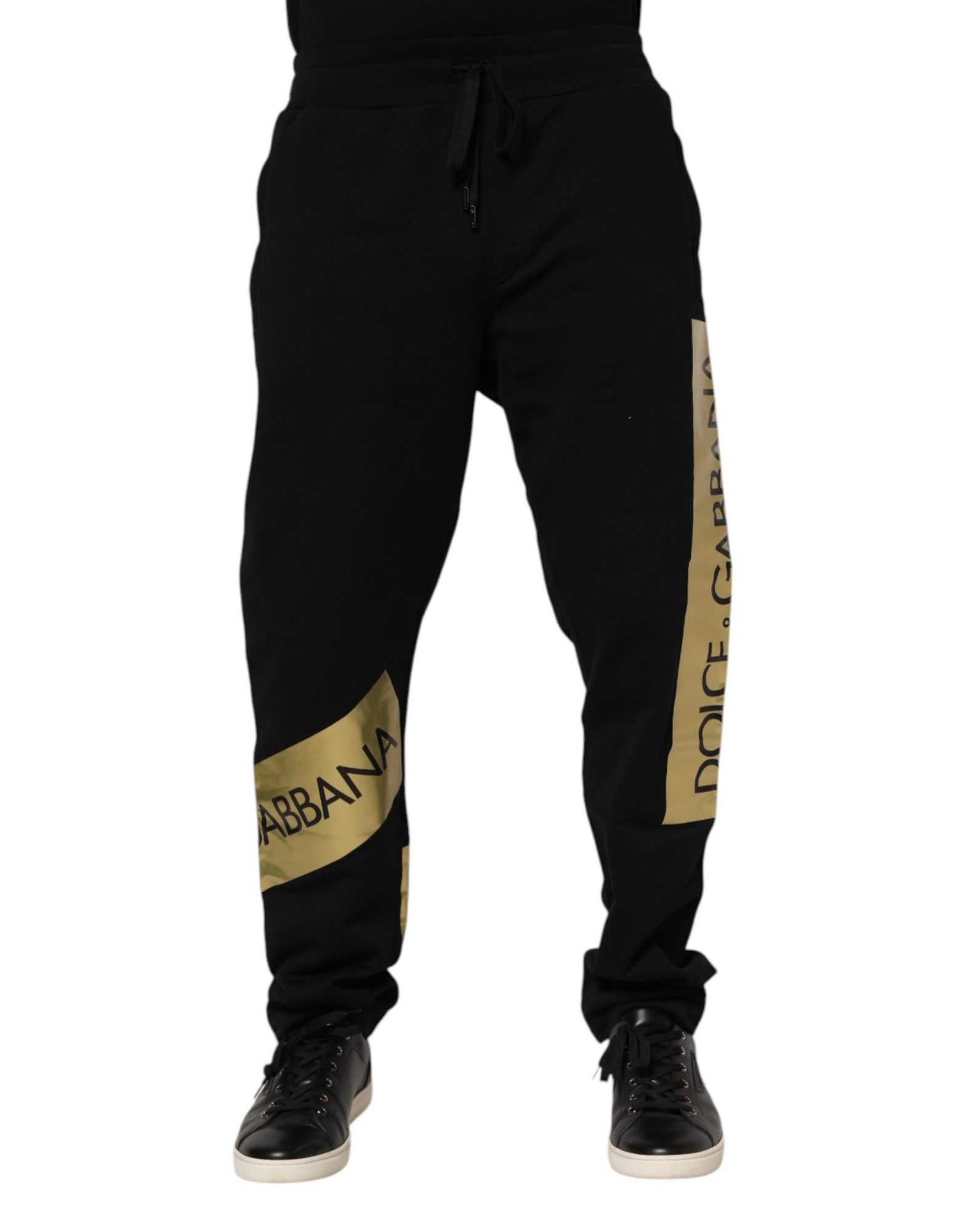 Dolce & Gabbana Schwarzes Baumwoll-Logo-Tape Herren-Jogger-Hose